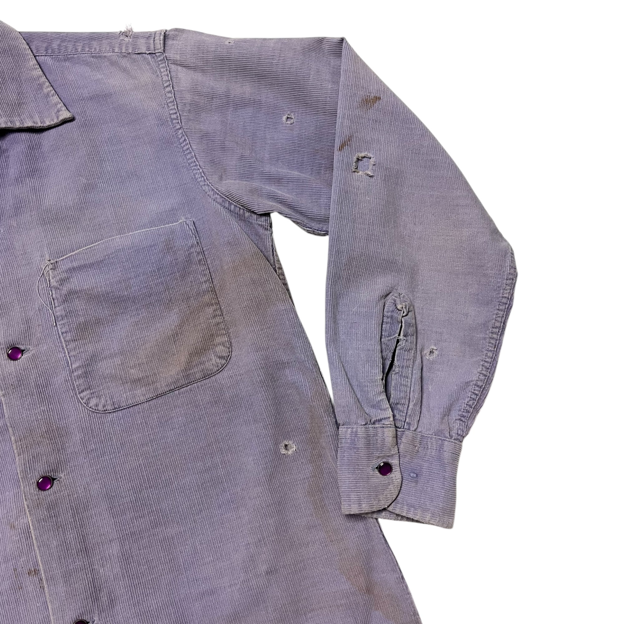 1950s Distressed ‘Archdale’ Corduroy Loop-Collar with Gem Buttons - Lavender - S