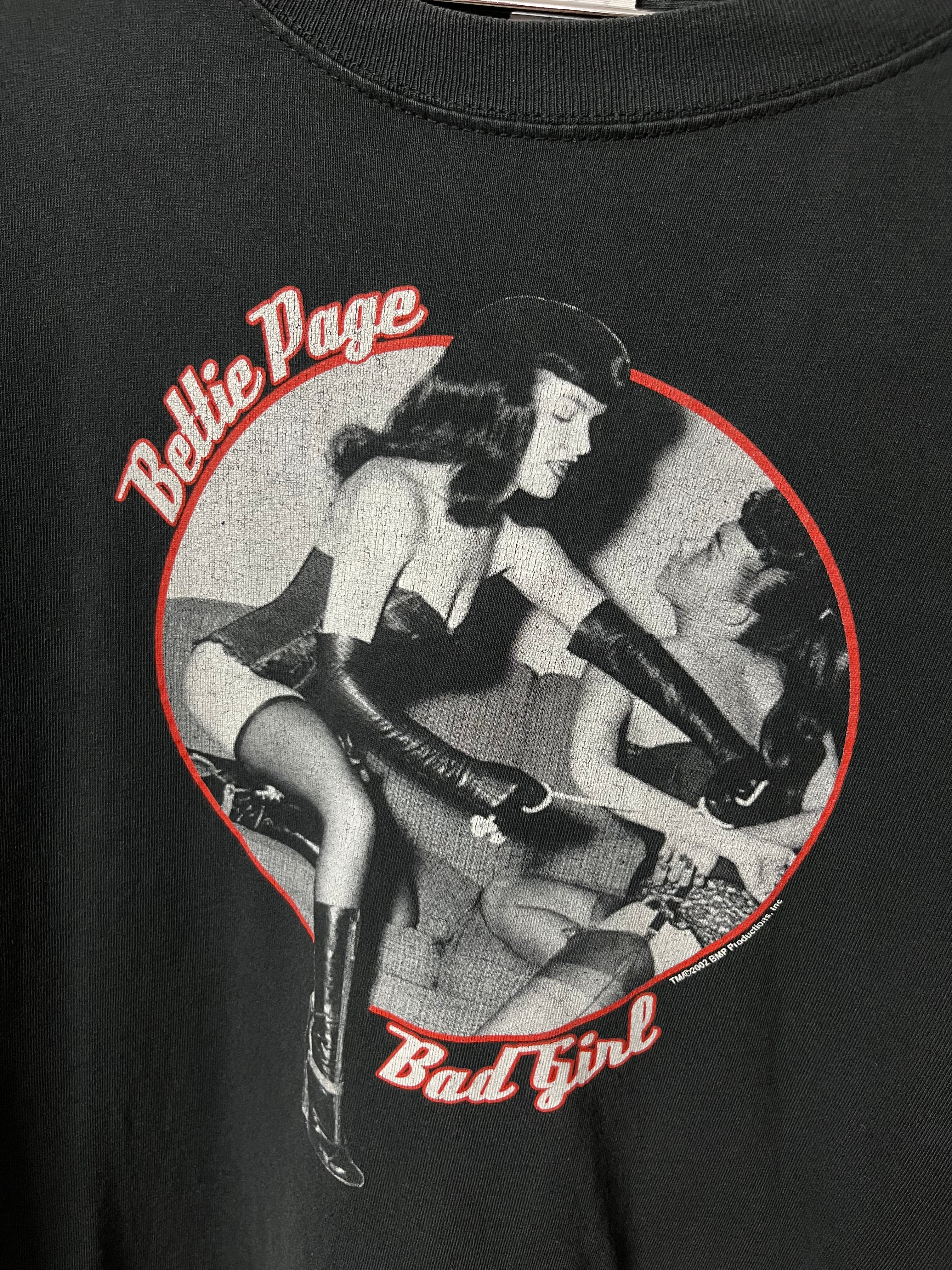 2002 Bettie Page ‘Bad Girl’ Distressed Graphic T-Shirt - Faded Black - L