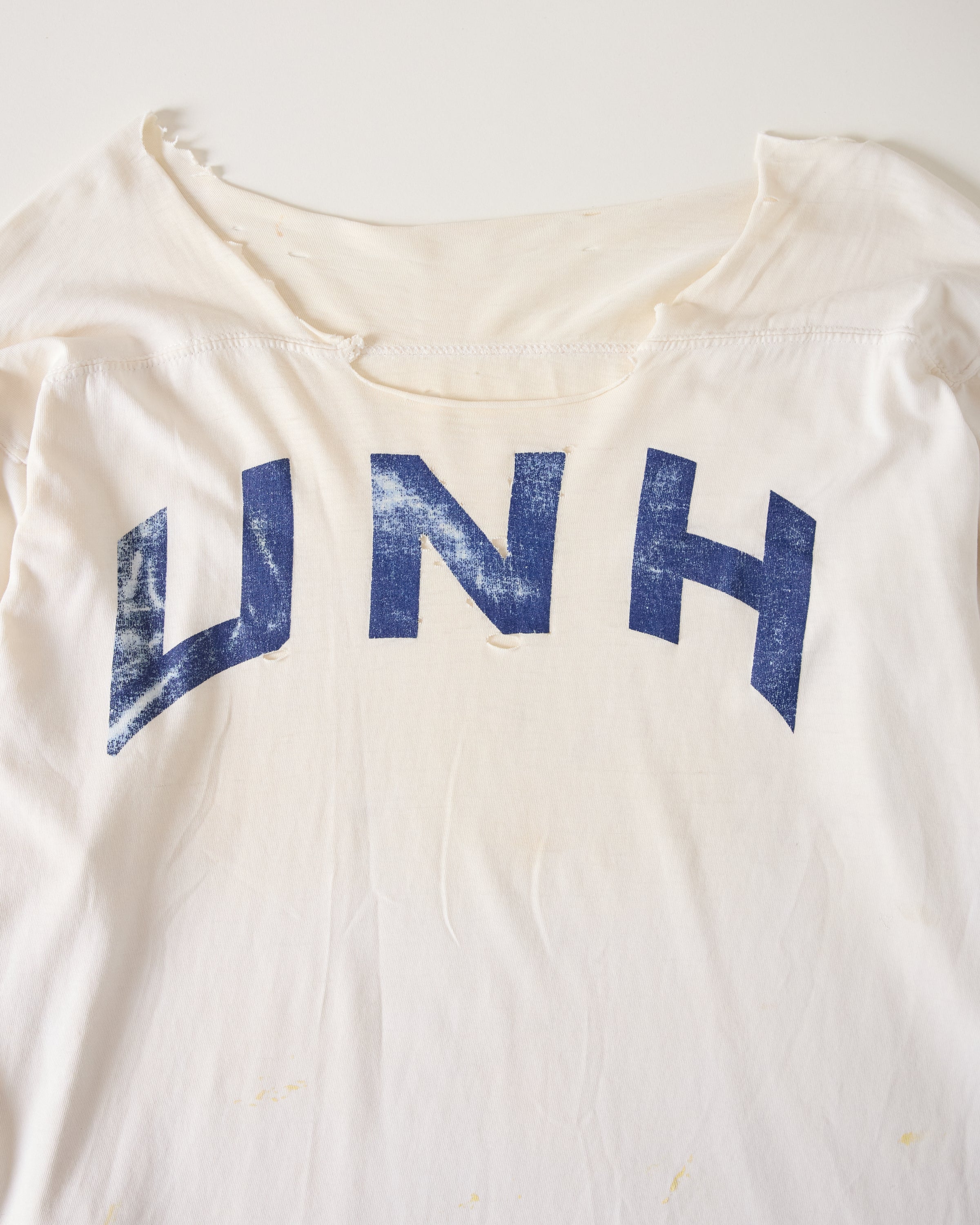 1960s Distressed ‘UNH’ Football Shirt - Aged White - L