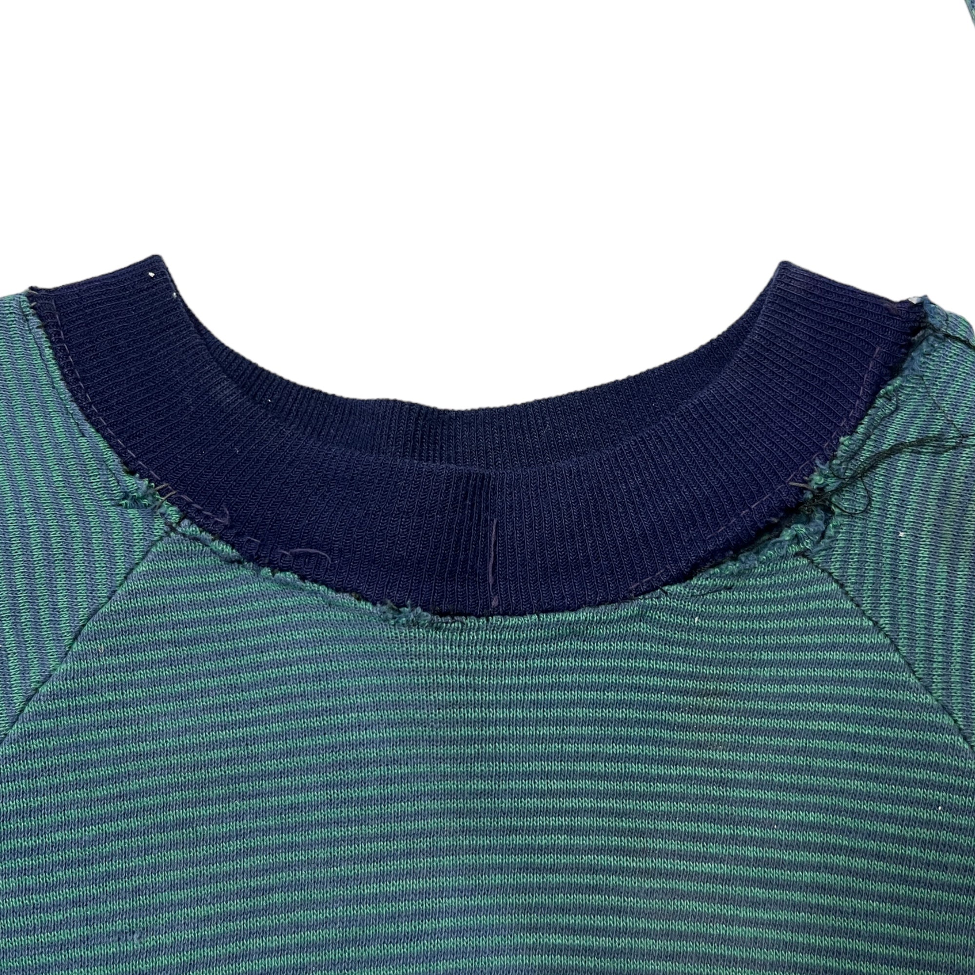 1970s Distressed Painter Raglan Striped Sweatshirt - Green/Navy - M