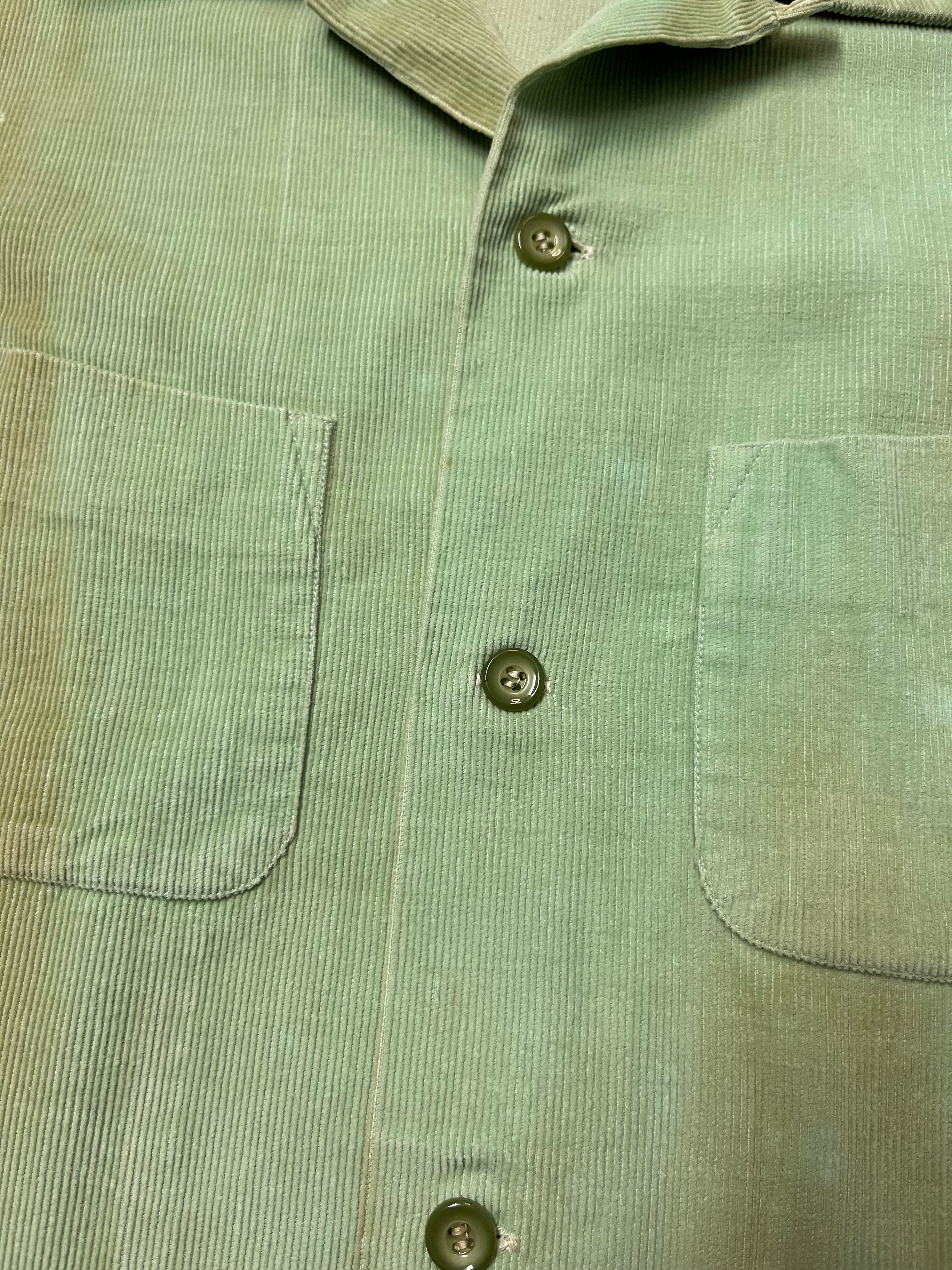1950s Loop Collar Corduroy Distressed/Stained Shirt - Sea Foam Green - L/XL