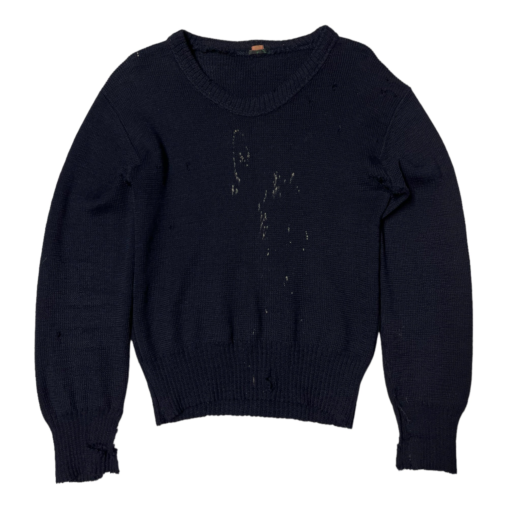 1930s French ‘Patron’ Stained Knit Sweater - Navy Blue - XS/S