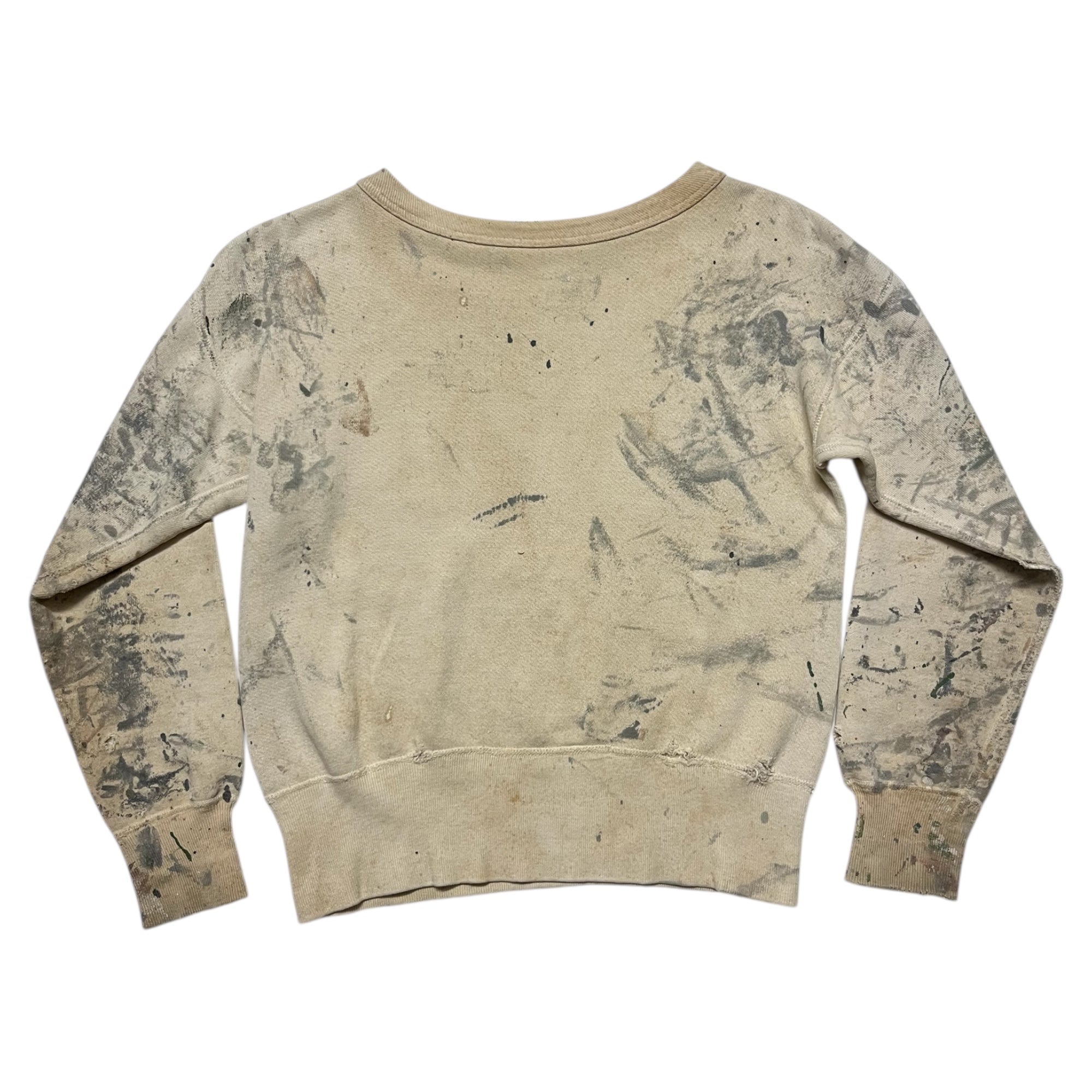 1950s Single-V Painter Distressed Crewneck Sweatshirt - Aged White - S