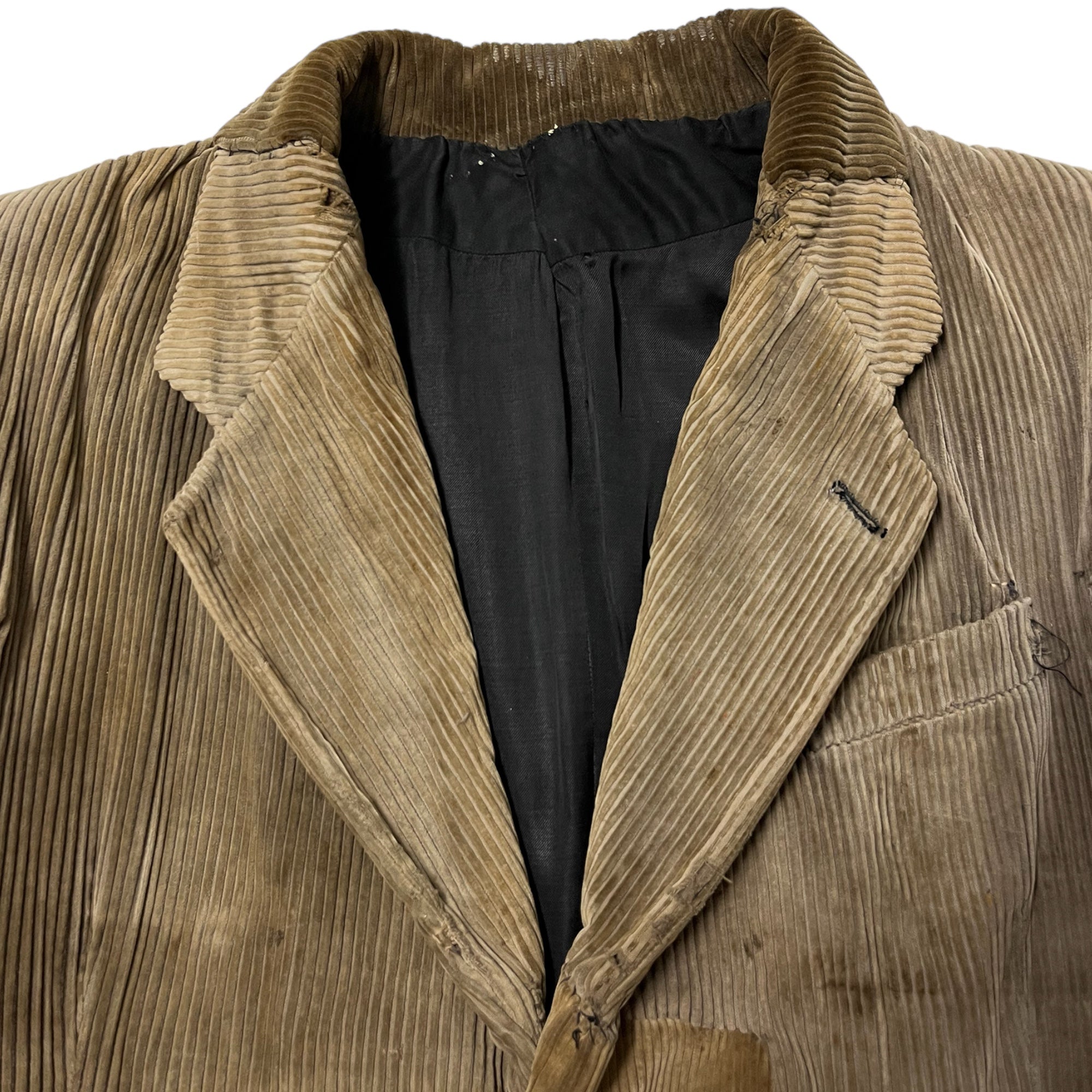 1930s French Corduroy Distressed & Repaired Blazer - Tan/Brown - M/L