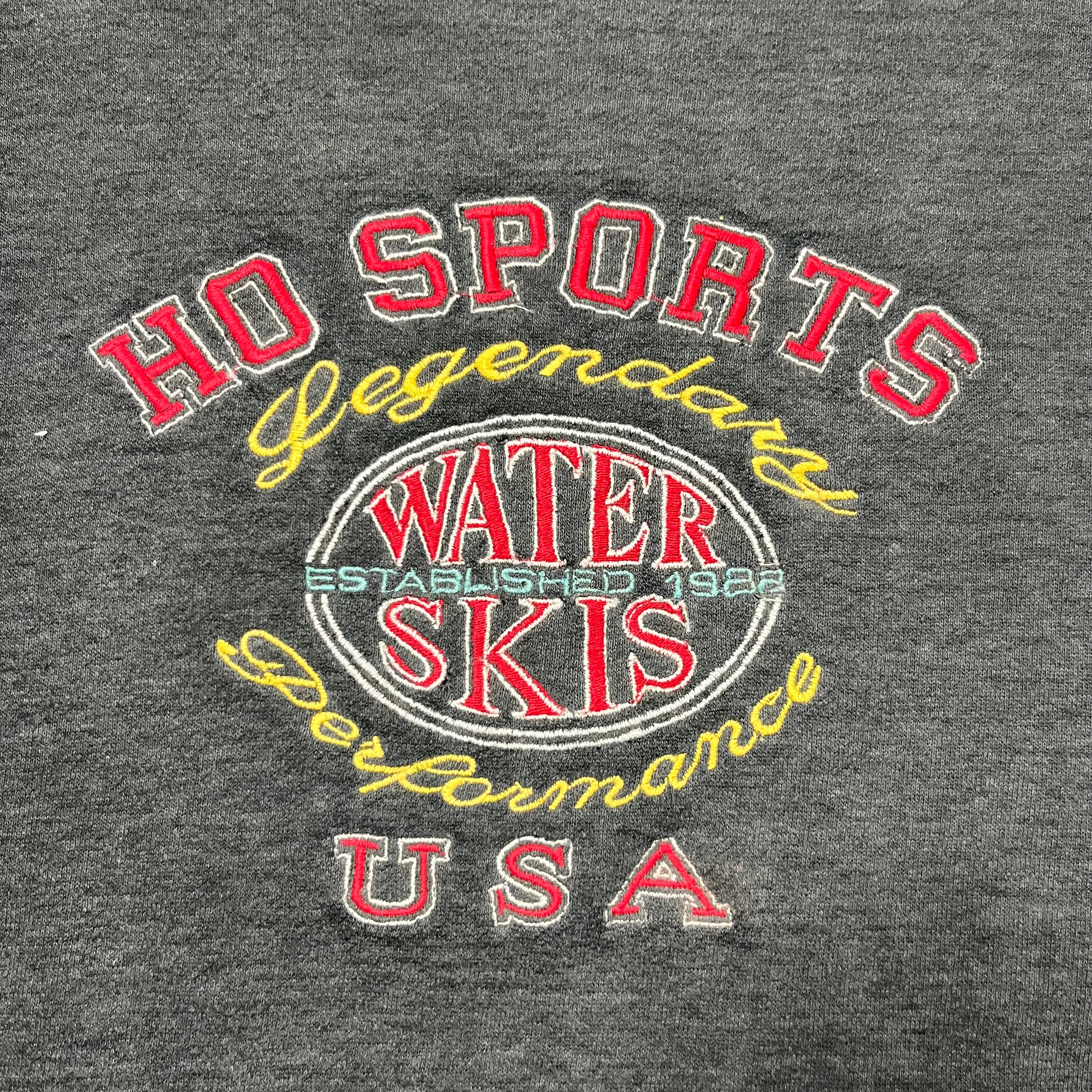 1990s Embroidered ‘Ho Sports’ Distressed Crewneck Sweatshirt - Sun Faded Black - XL