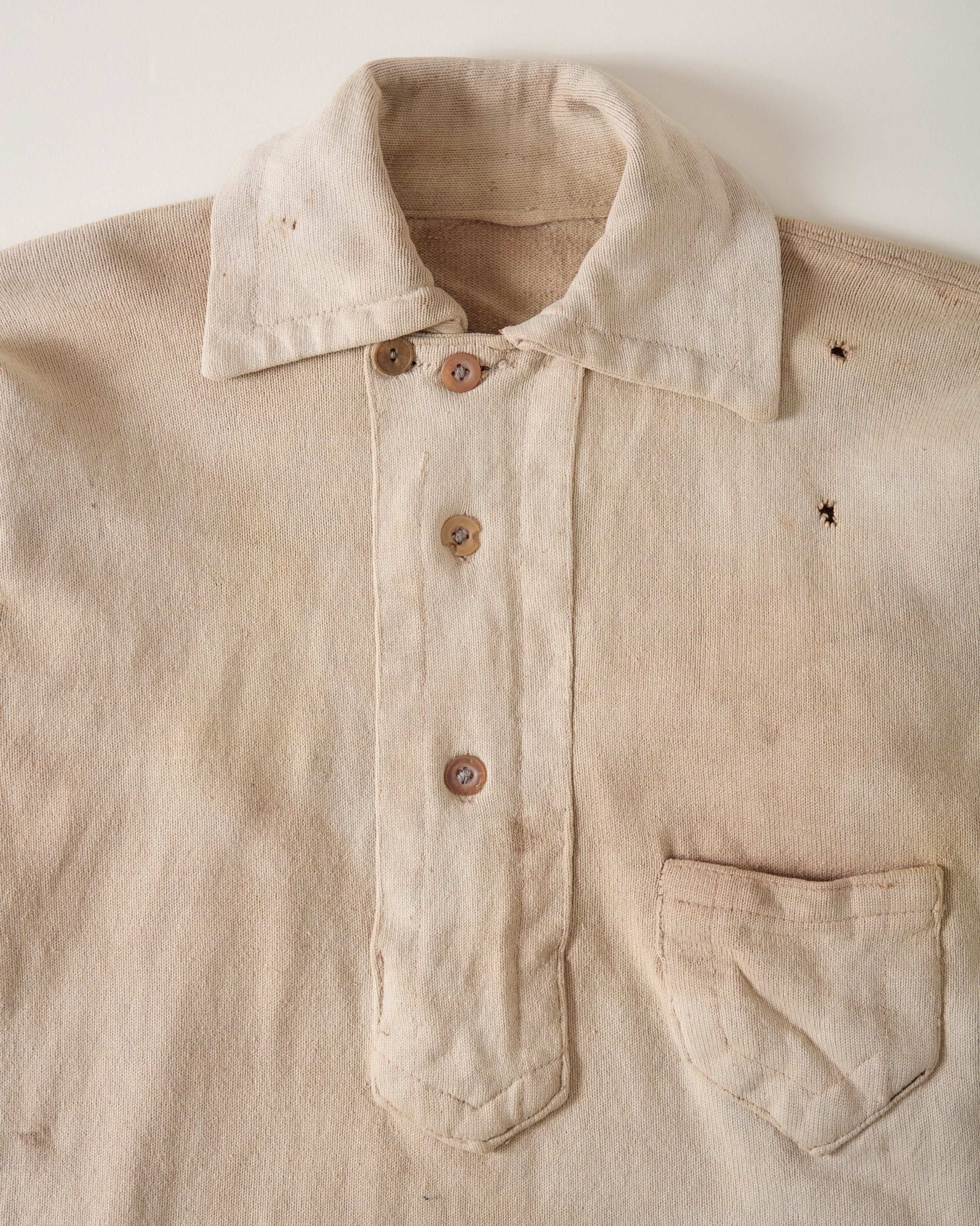 1890s Cropped Winter Work Shirt - Aged Eccru/Tan - S/M