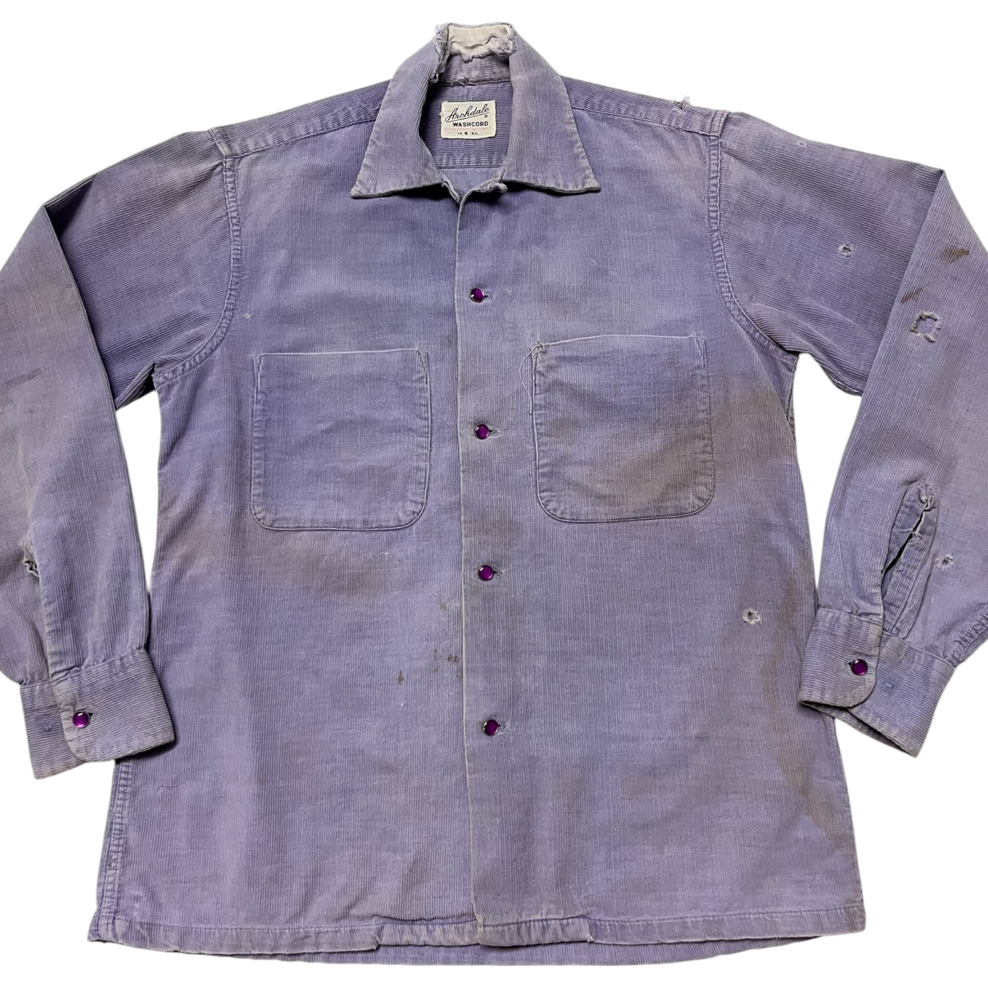 1950s Distressed ‘Archdale’ Corduroy Loop-Collar with Gem Buttons - Lavender - S