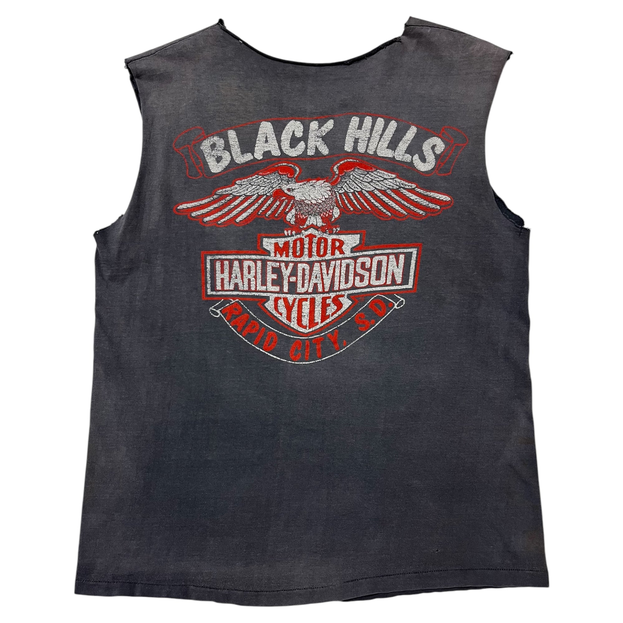 1970s/80s ‘I Think I Survived Sturgis’ Harley-Davidson Cutoff - Sun Faded Black  - L