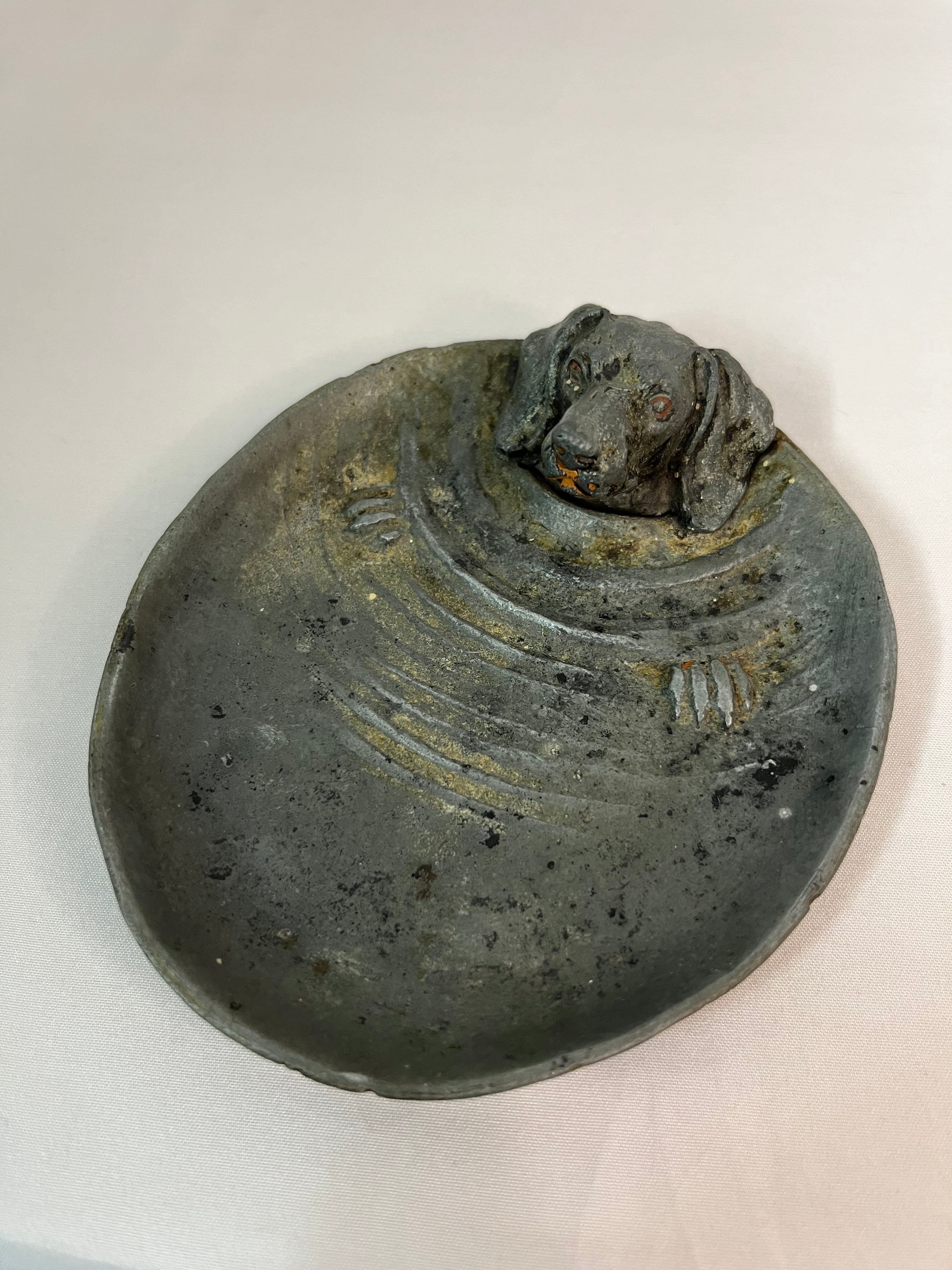 Early 20th Century Cast Iron Dog Head Vide Poche