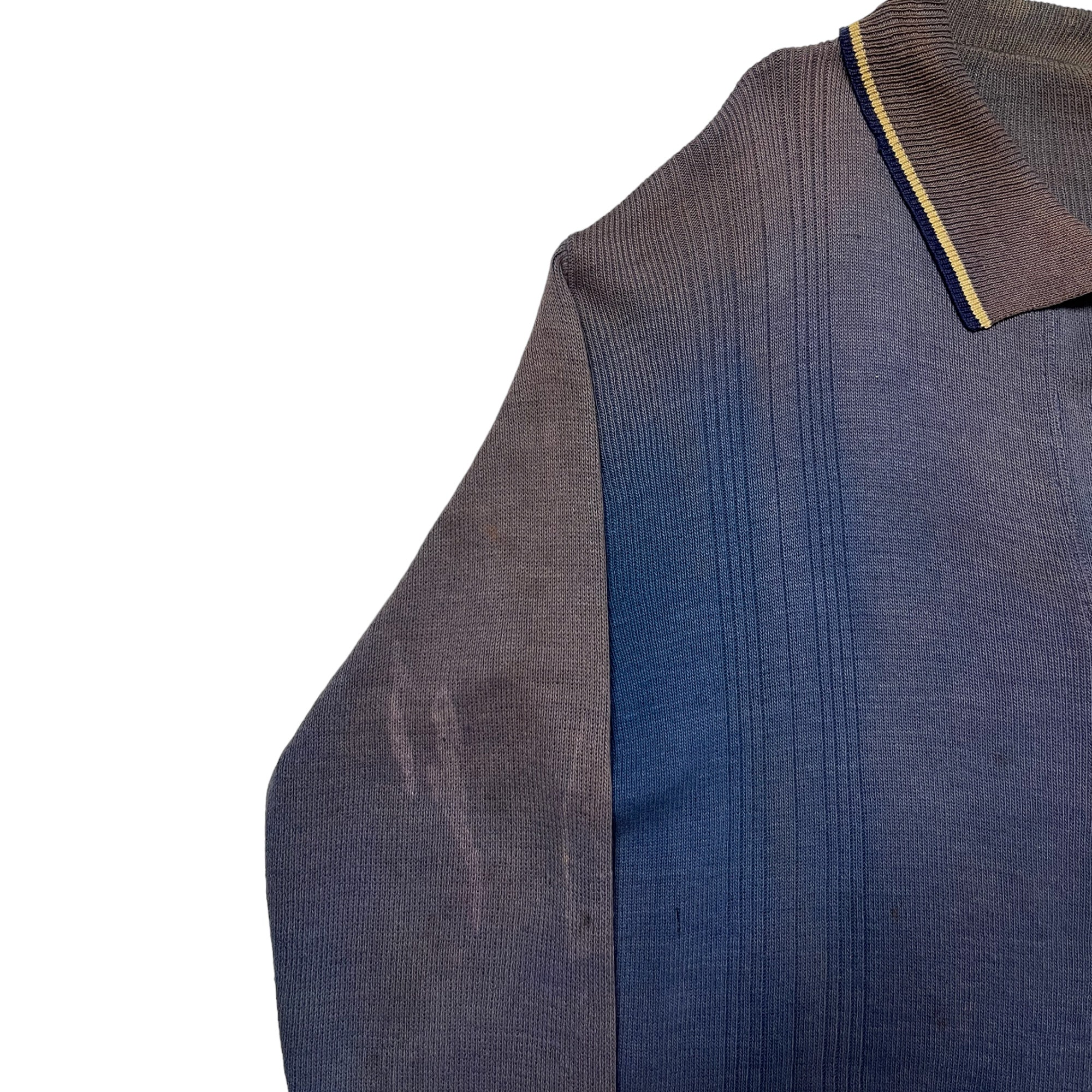 1940s Sun Faded German Knit Collared Cardigan Sweater - Blue/Brown - S/M