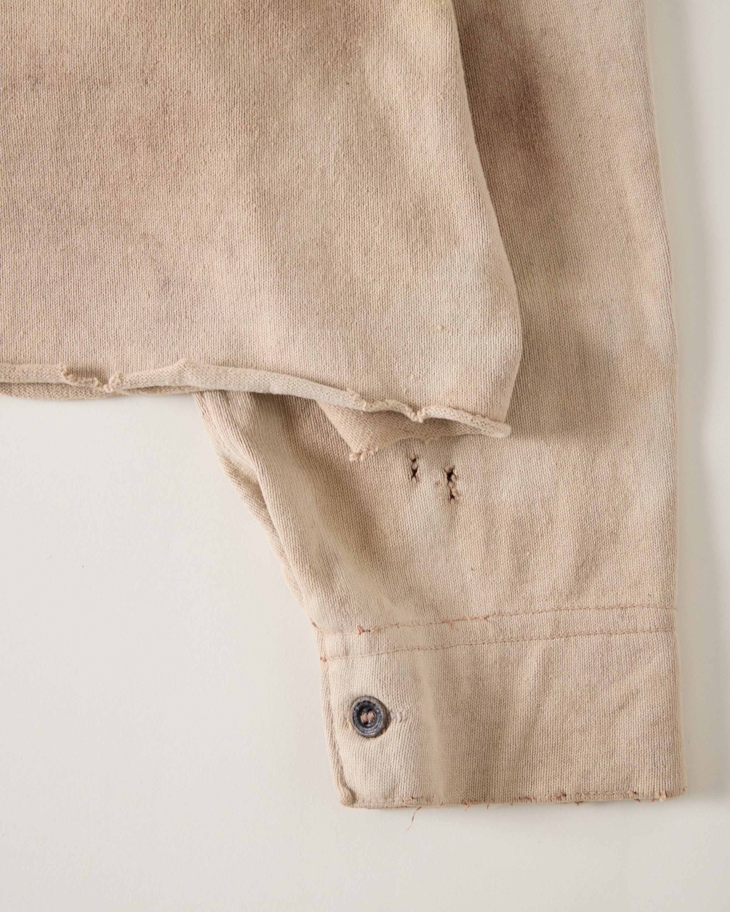 1890s Cropped Winter Work Shirt - Aged Eccru/Tan - S/M