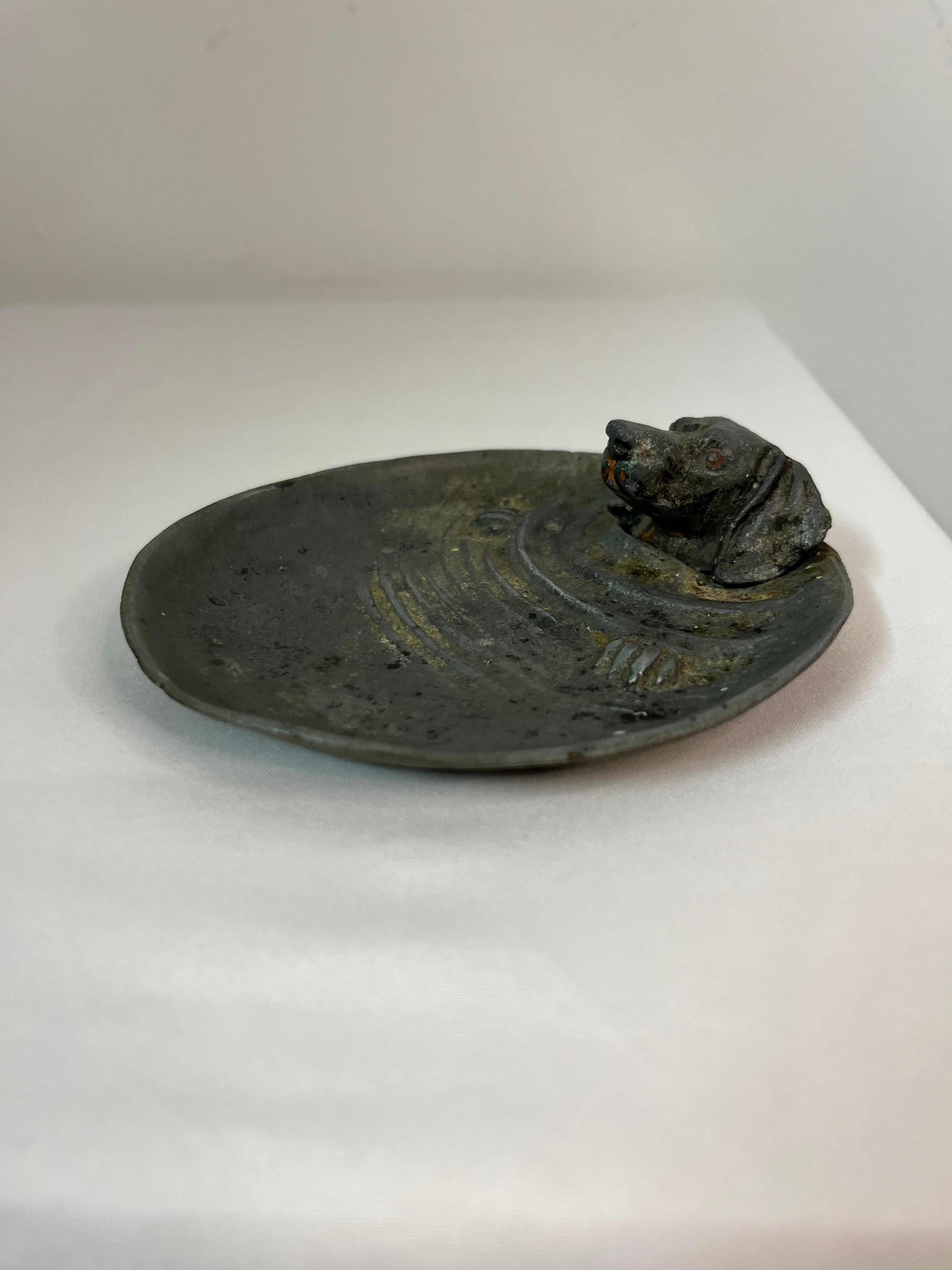 Early 20th Century Cast Iron Dog Head Vide Poche