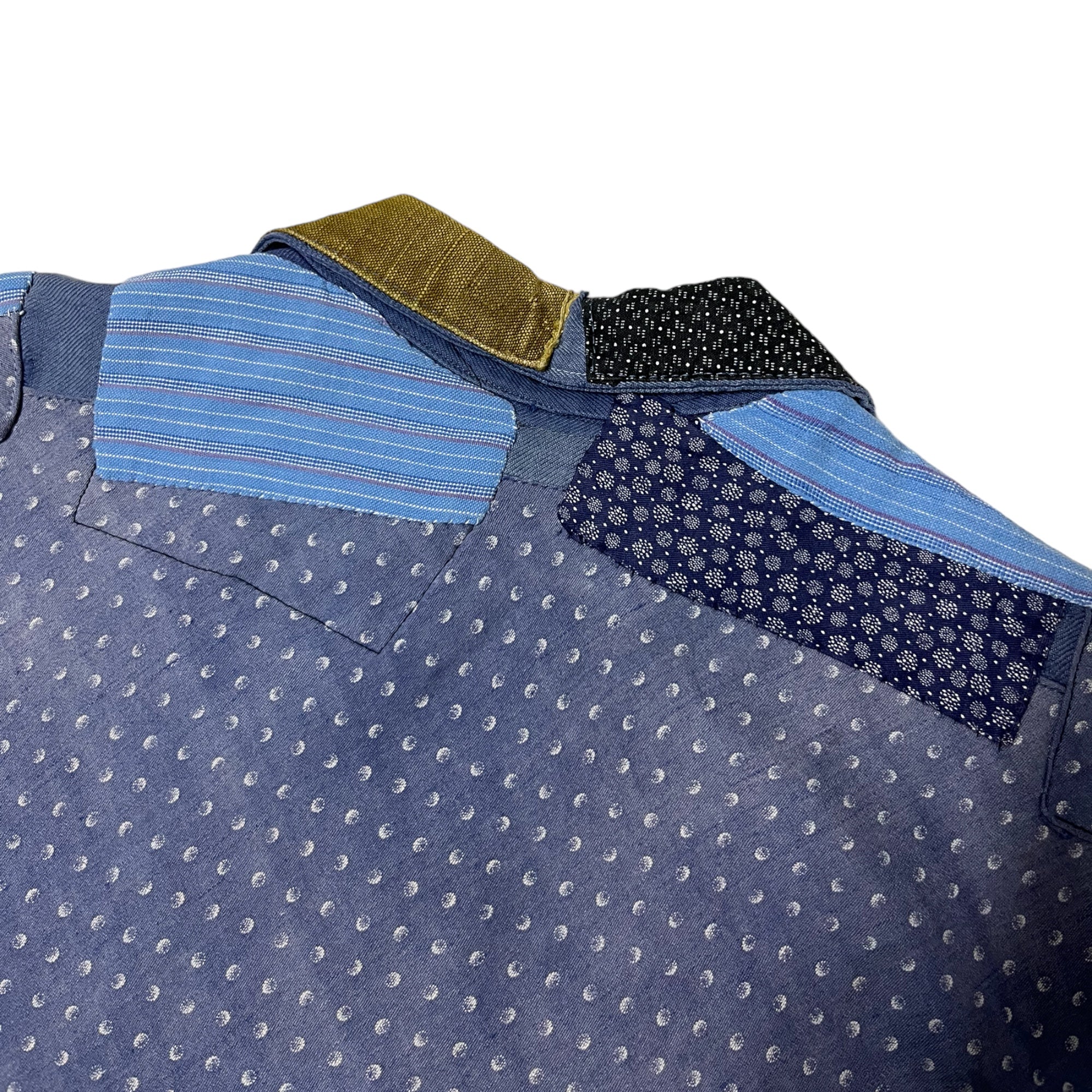 1930s/40s Repaired & Patched French Work Shirt/Smock Shirt - Faded Blue - L
