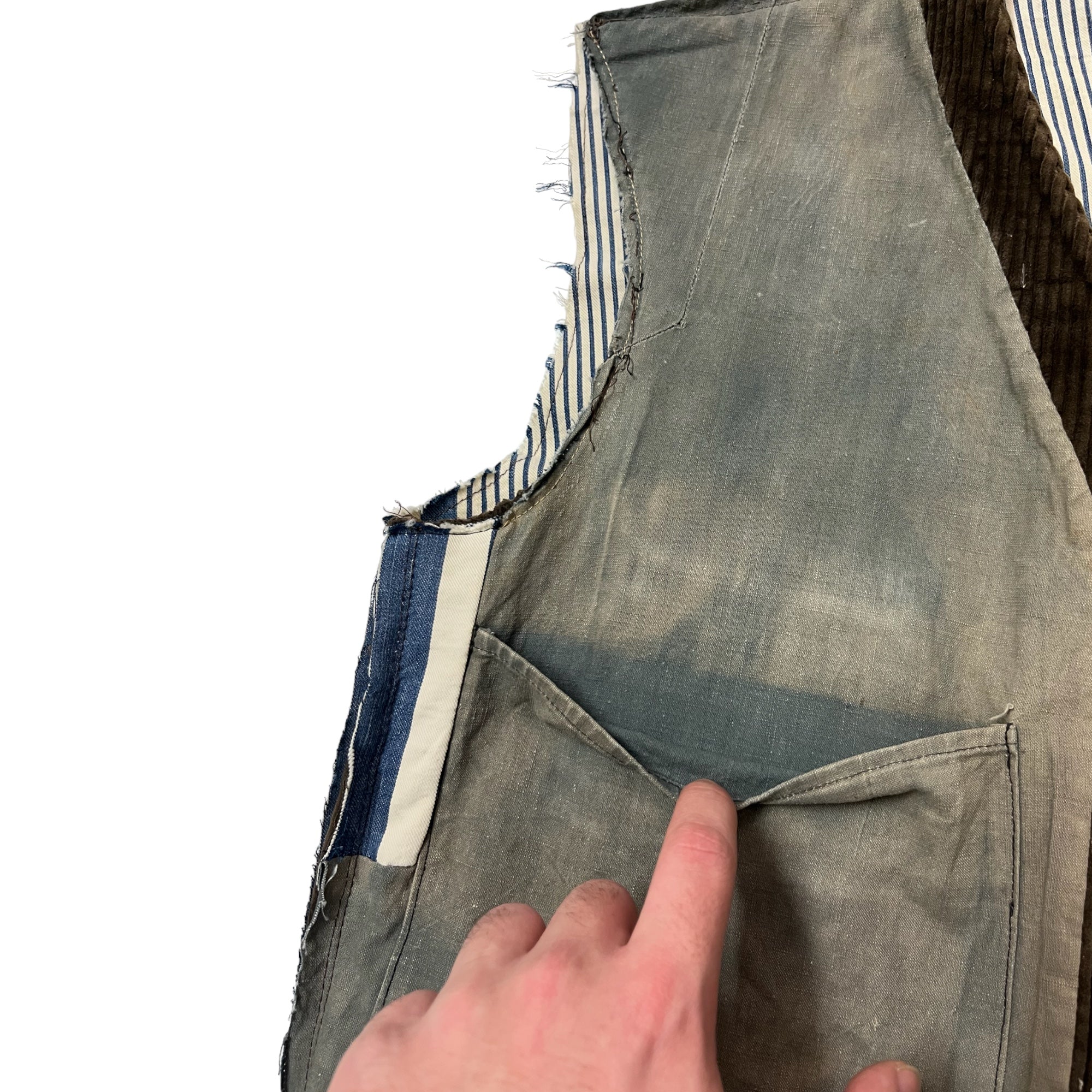 1920s/30s French Corduroy Vest with Replaced ‘Napkin’ Back - Coffee Brown - S
