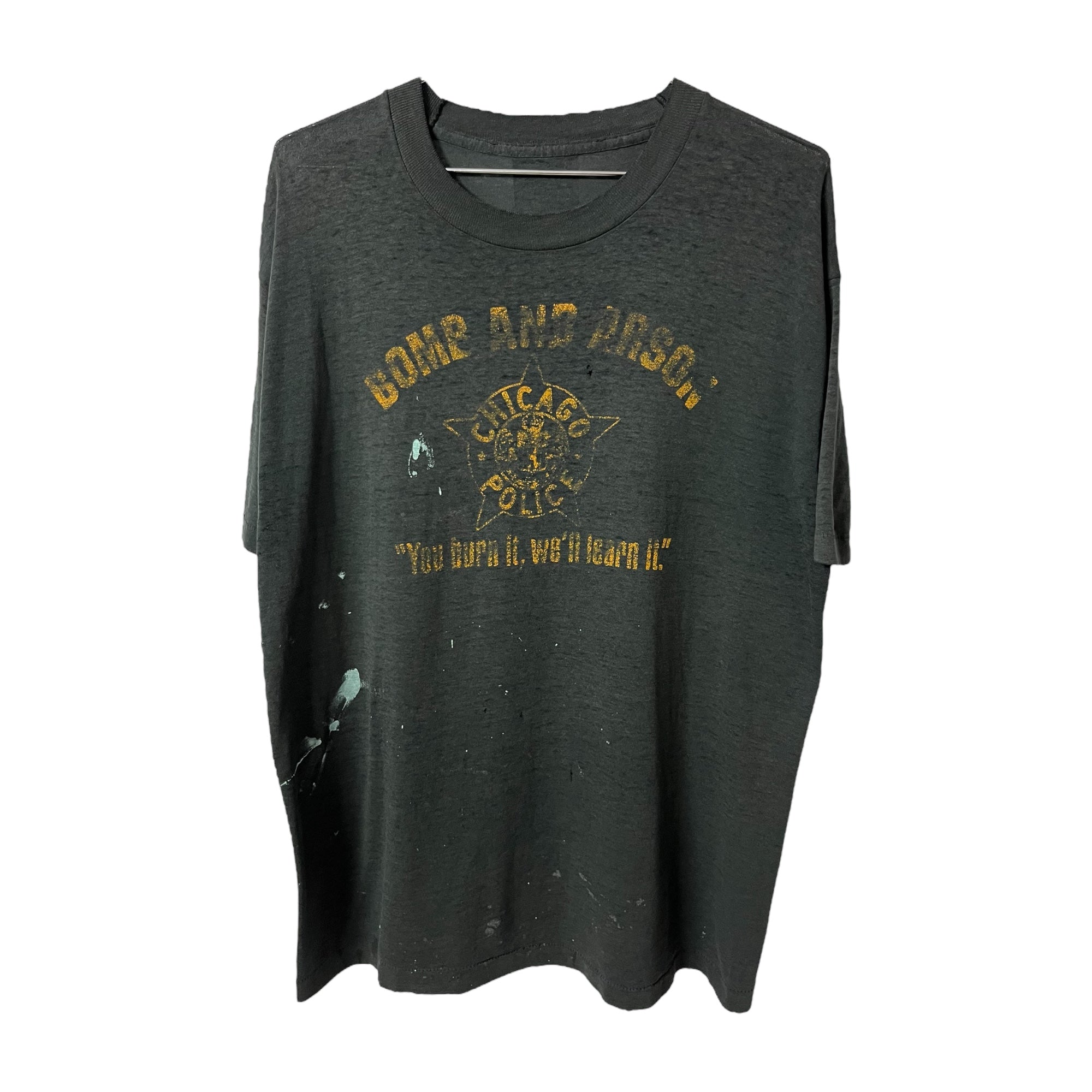 1980s Distressed Chicago Police Bomb and Arson T-Shirt - Faded Black - XL