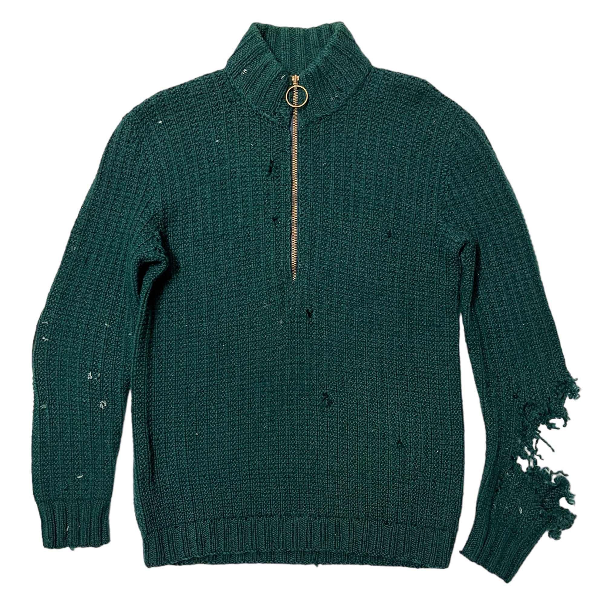1940s Distressed French Knit Sweater - Forest Green - S/M