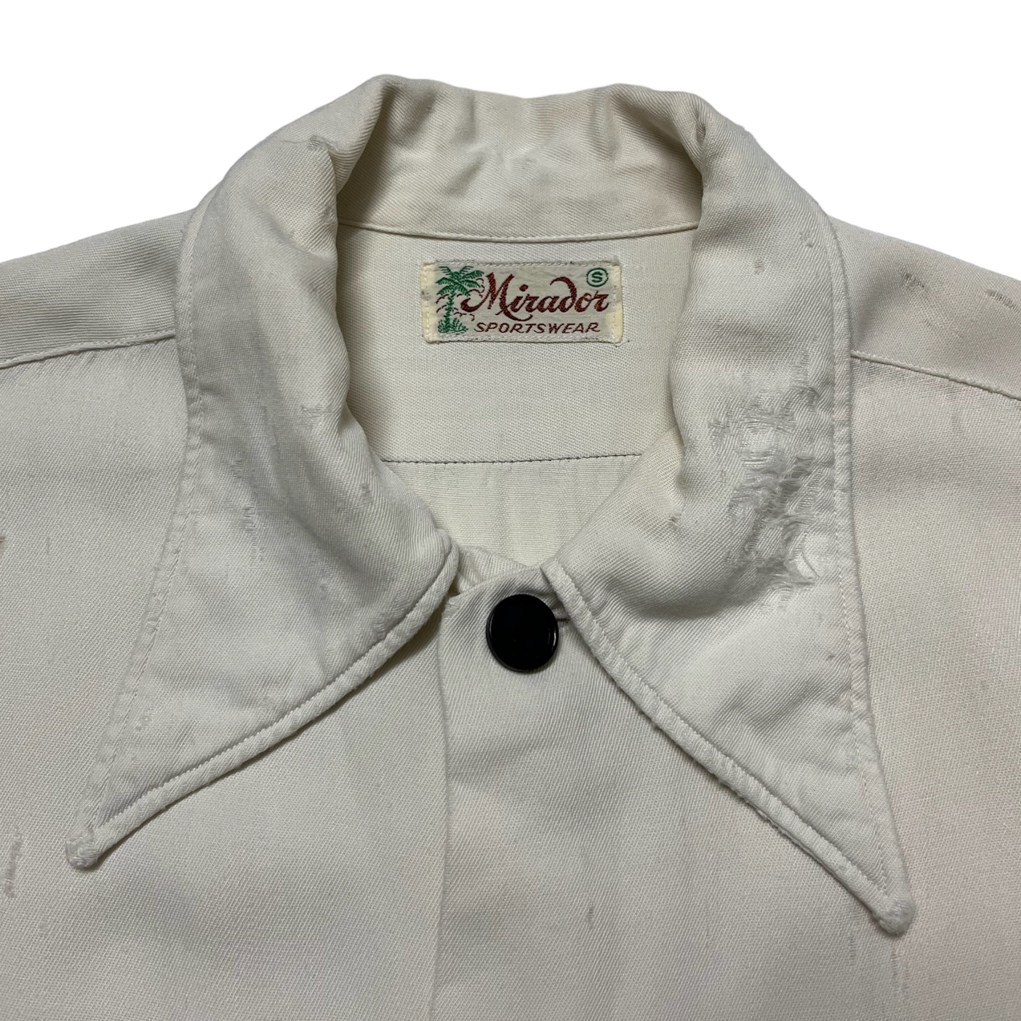 1950s Distressed Gabardine Button Up Shirt - Milk/Desert White - S/M