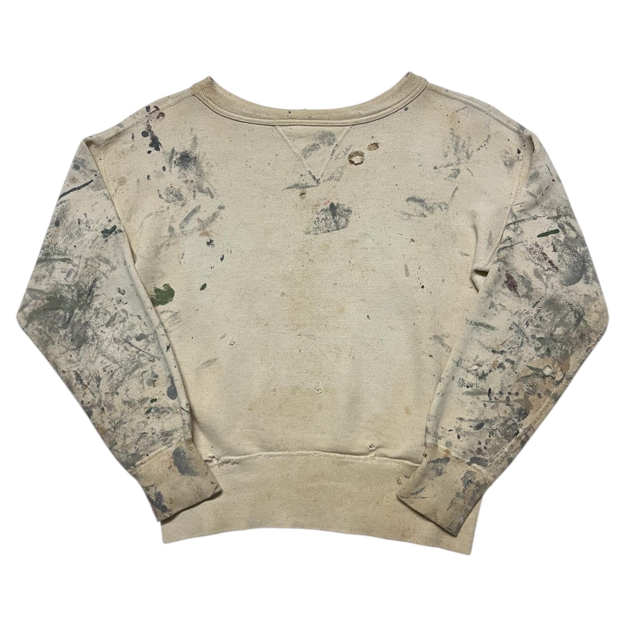 1950s Single-V Painter Distressed Crewneck Sweatshirt - Aged White - S