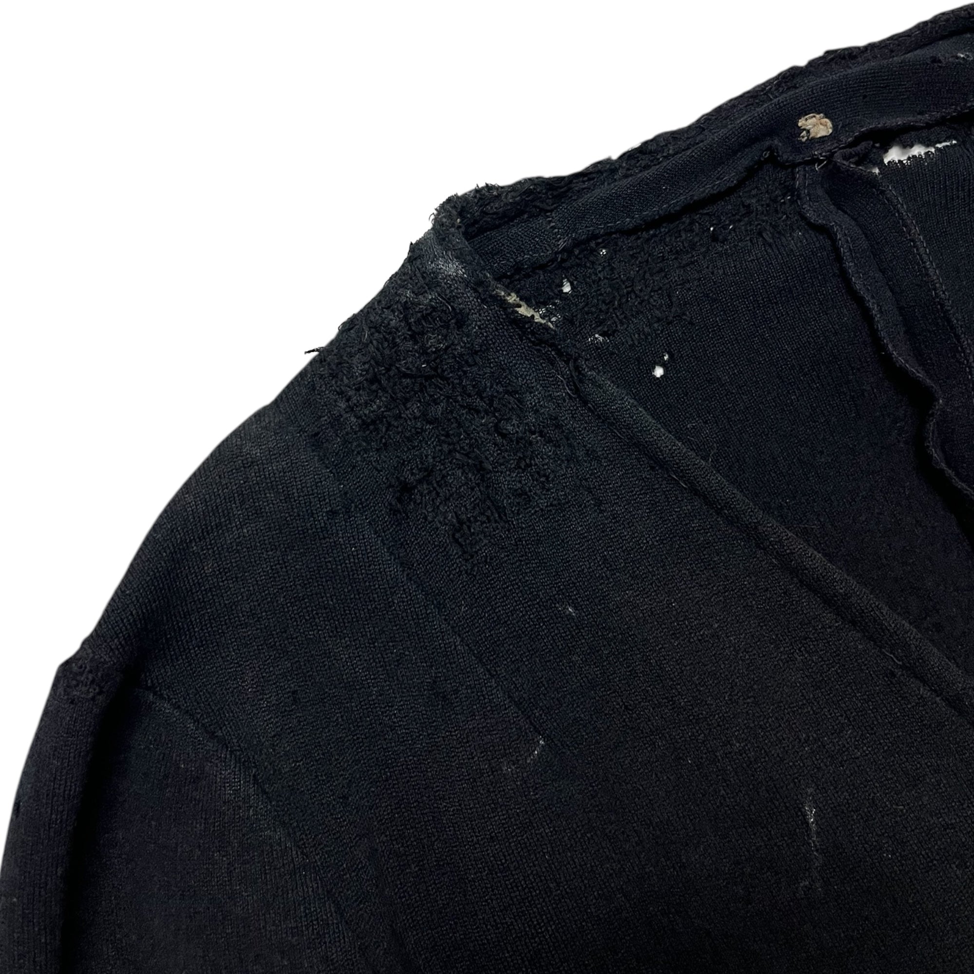 1930s French Wool Cardigan with Unusual Pockets & Repairs - Black/Faded Black - S