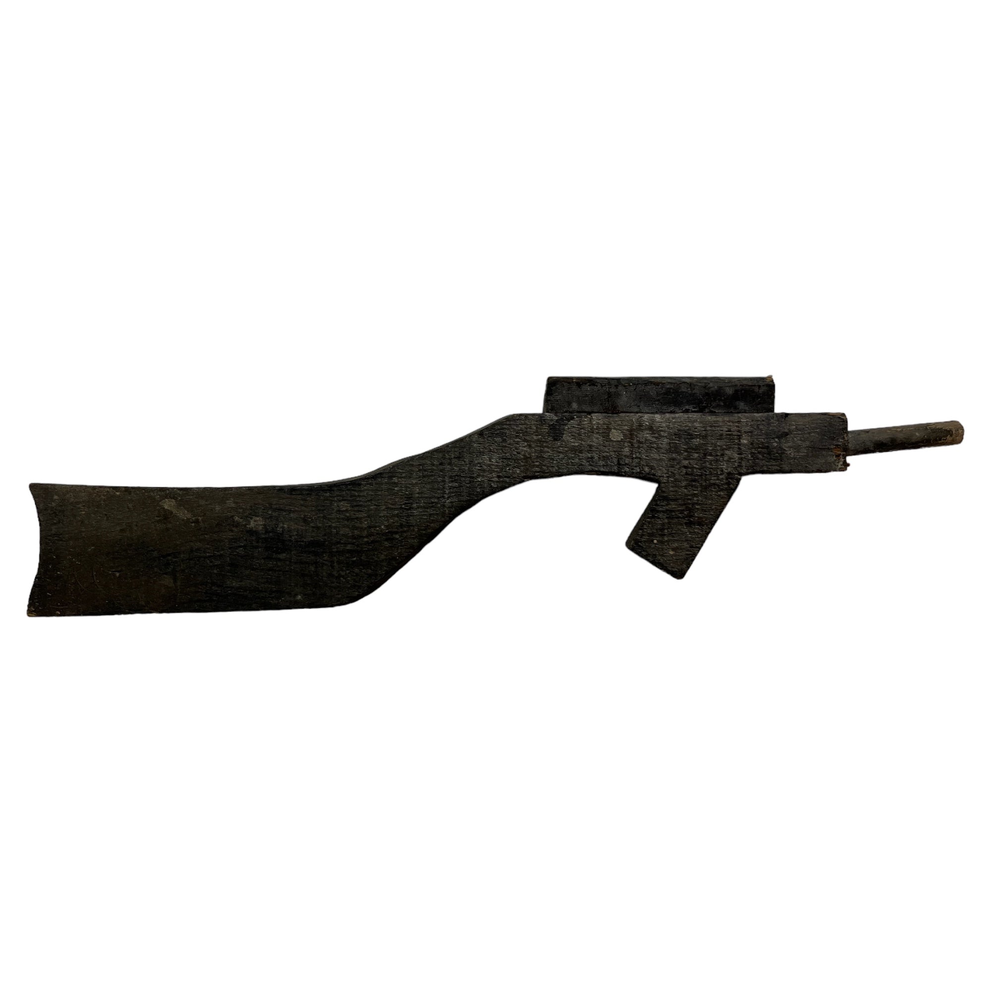 20th Century Folk Art Hand Carved Rifle/Submachine Gun with String Sight