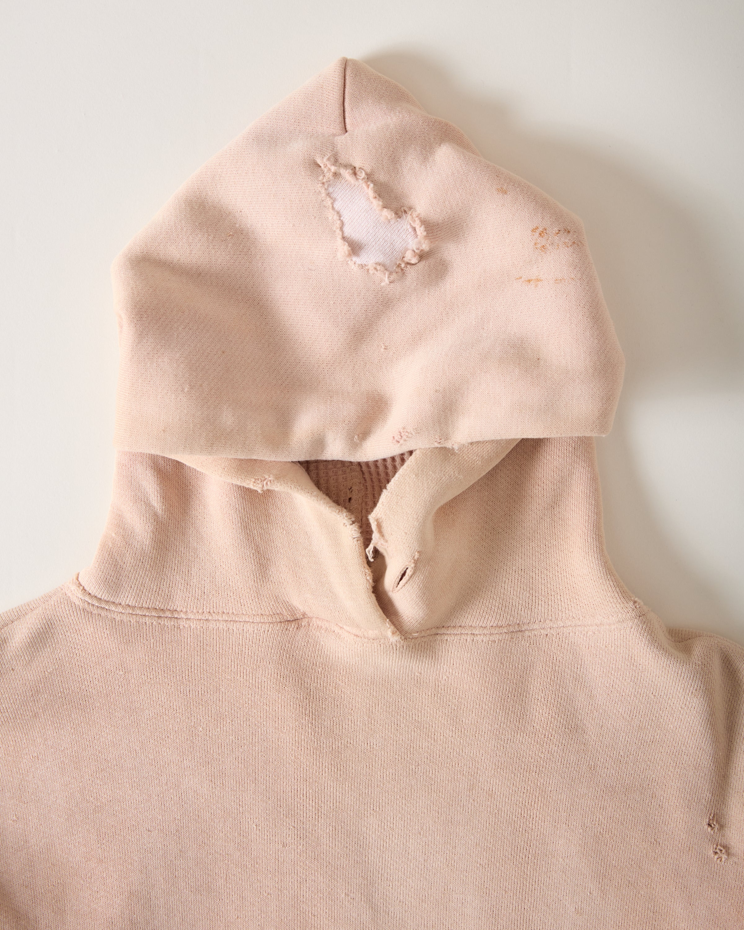 1960s Distressed & Repaired Thermal-Lined Double-Face Hoodie - Faded Pink - M/L