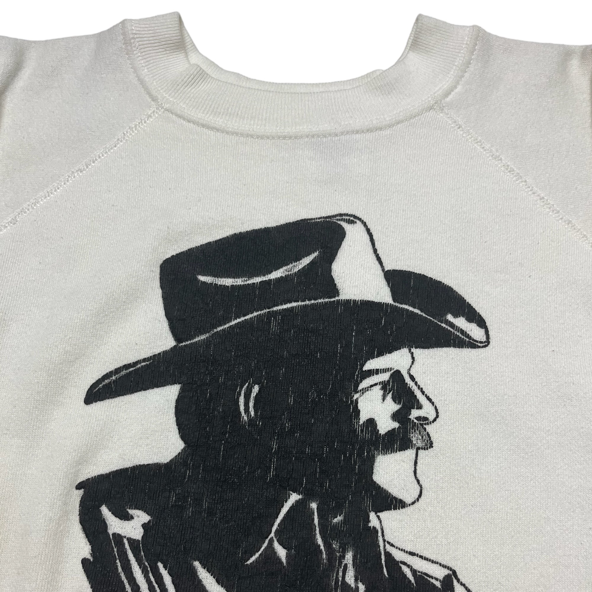 1980s Mustache Man Crewneck Sweatshirt - Aged White - L/XL