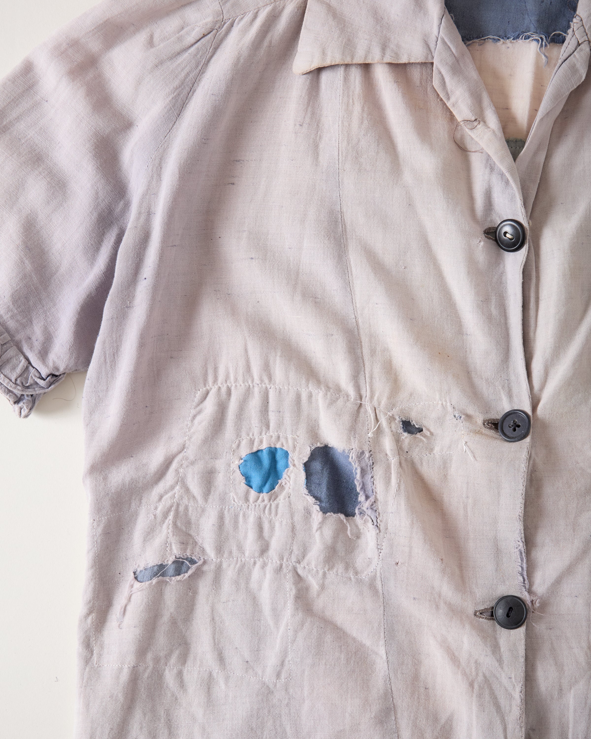 1940/50s Distressed & Repaired Women’s Linen Work Shirt - Faded Mauve/Grey - S/M