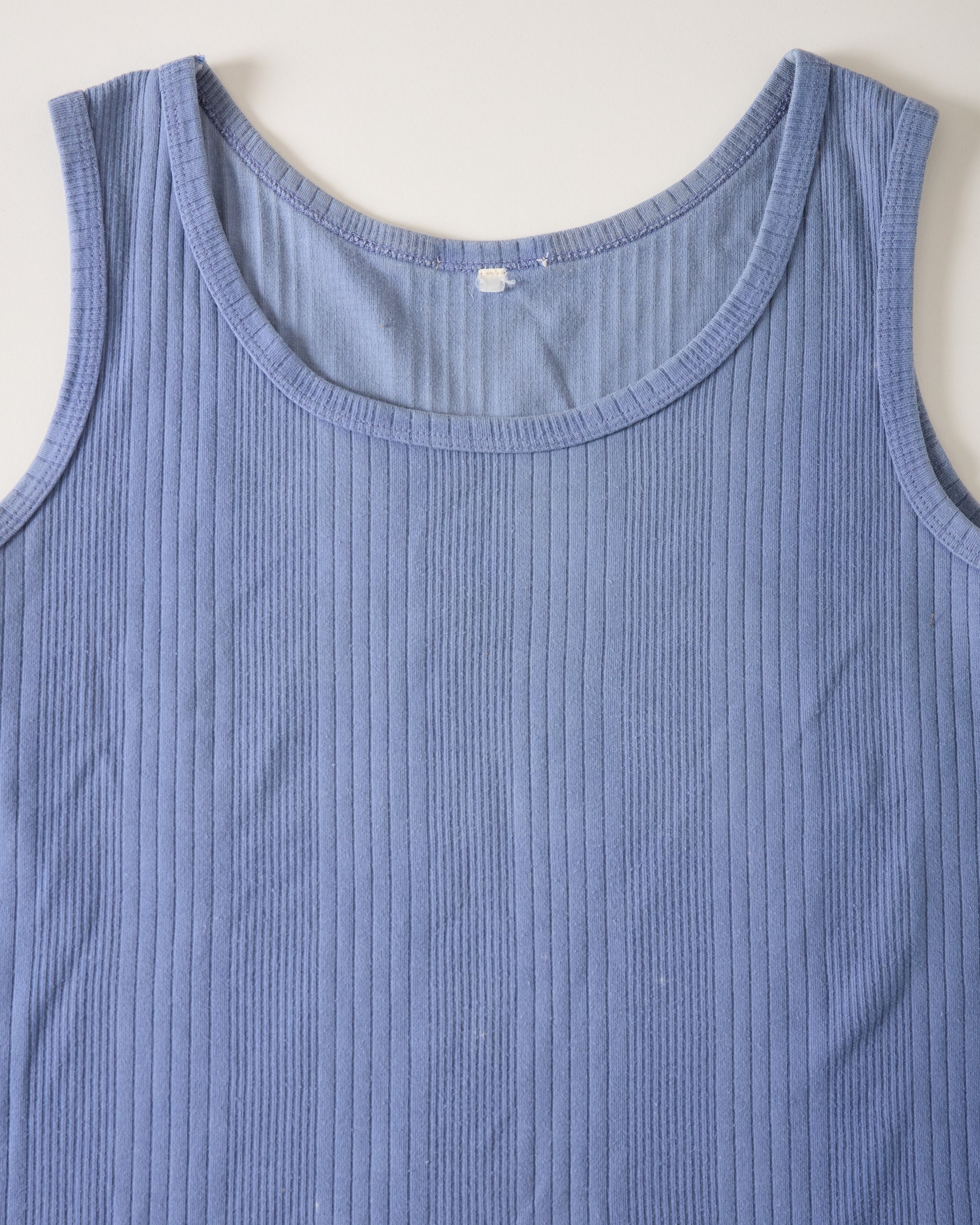 1950/60s Cropped-Fit Ribbed French Work Tank - Cornflower Blue - M