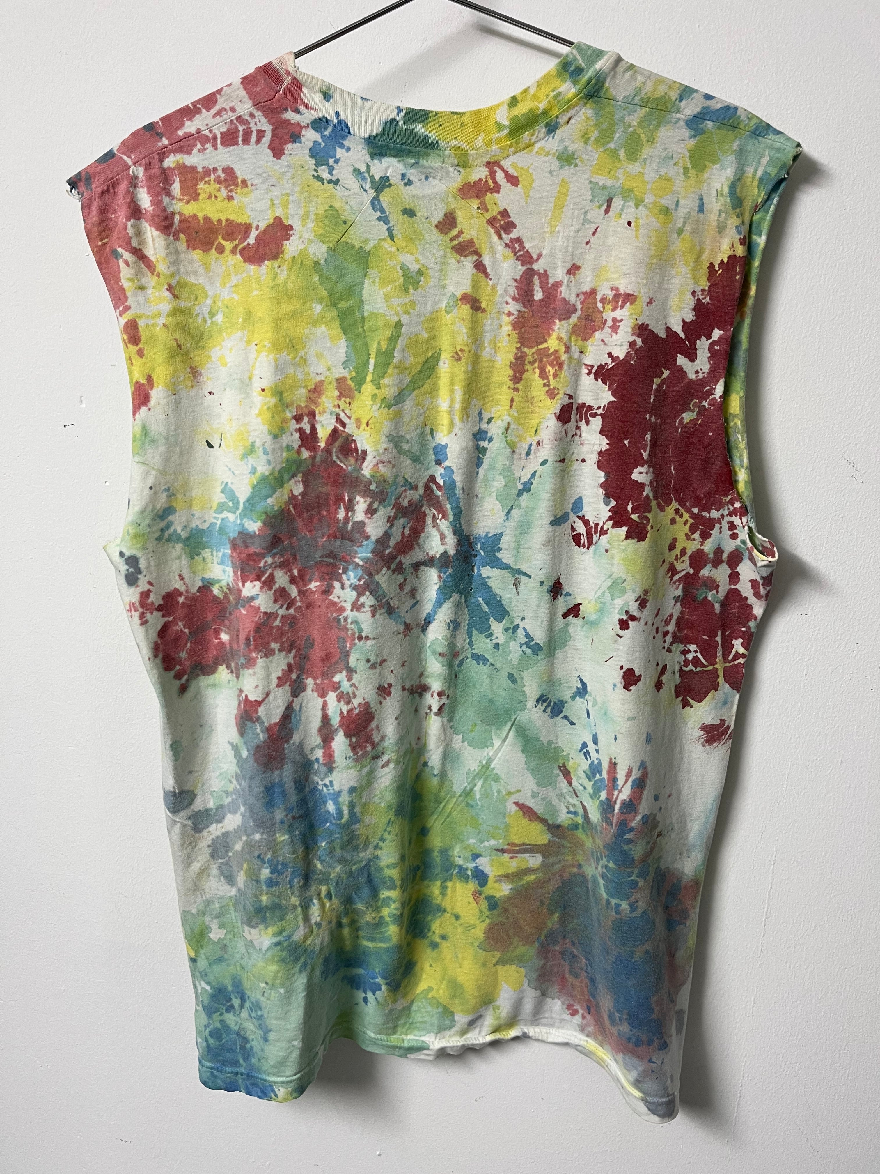 1980s Distressed Tie-Dye Tank - Faded Multicolor - L