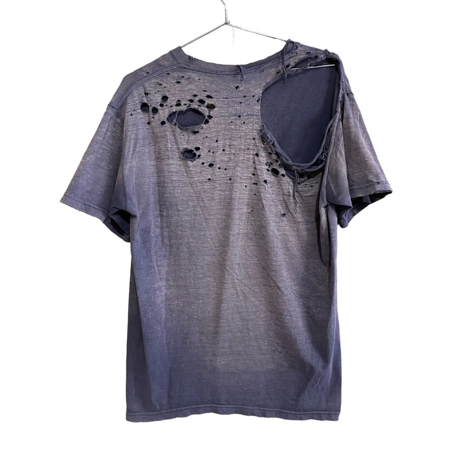 Early 2000s Thrashed and Faded Pocket Tee - Navy Blue/Eggplant - S/M