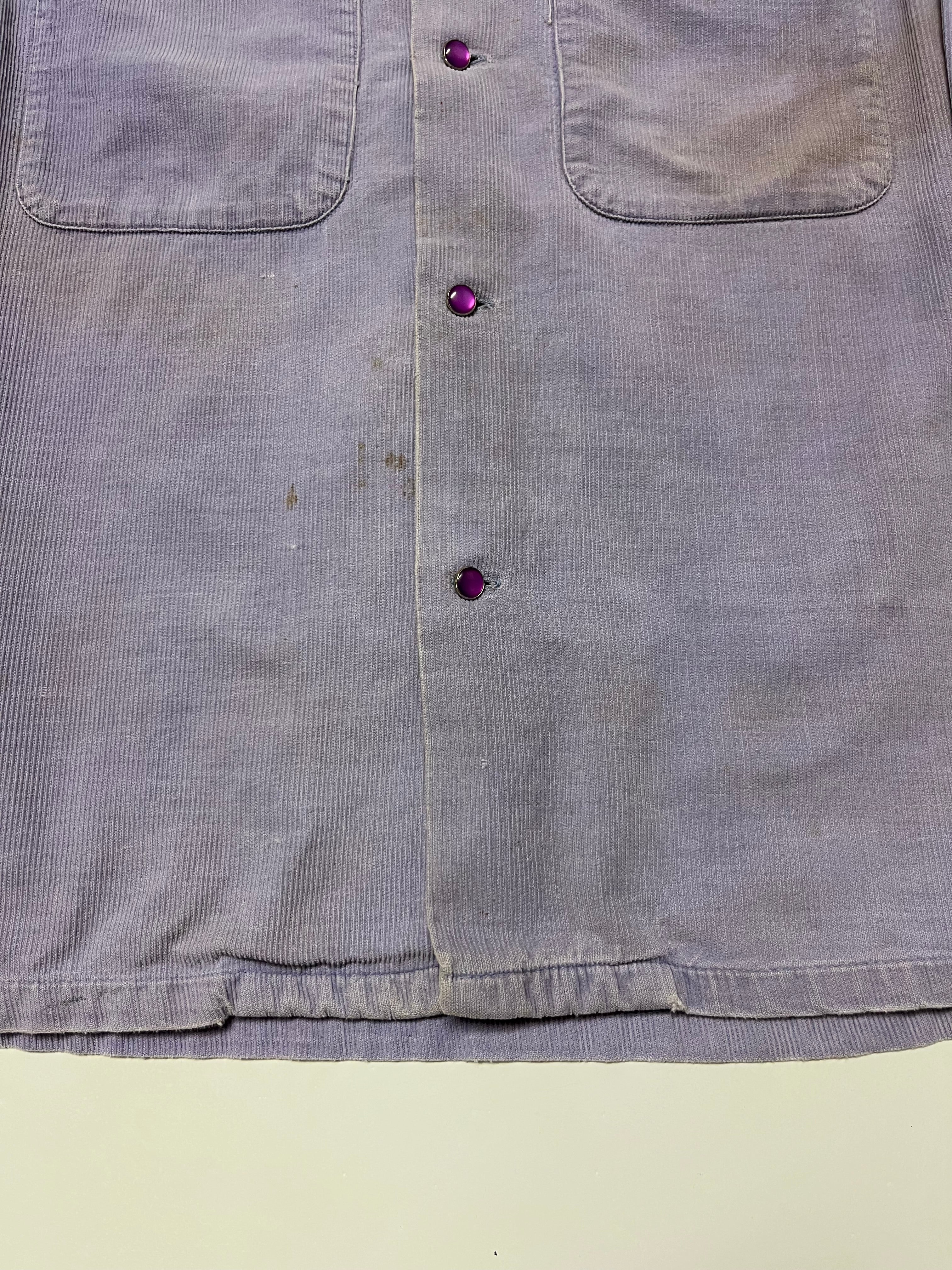 1950s Distressed ‘Archdale’ Corduroy Loop-Collar with Gem Buttons - Lavender - S
