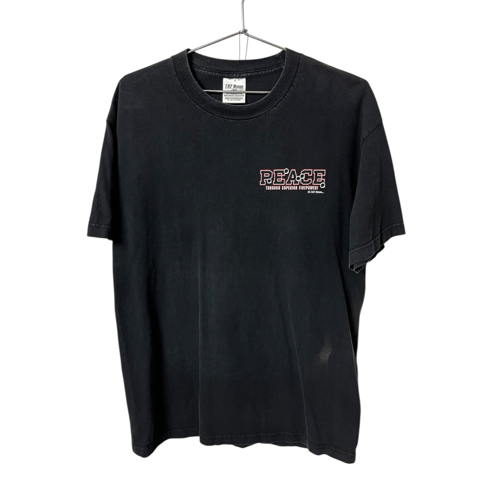 Y2K ‘Peace Through Superior Firepower’ T-Shirt - Faded Black - L