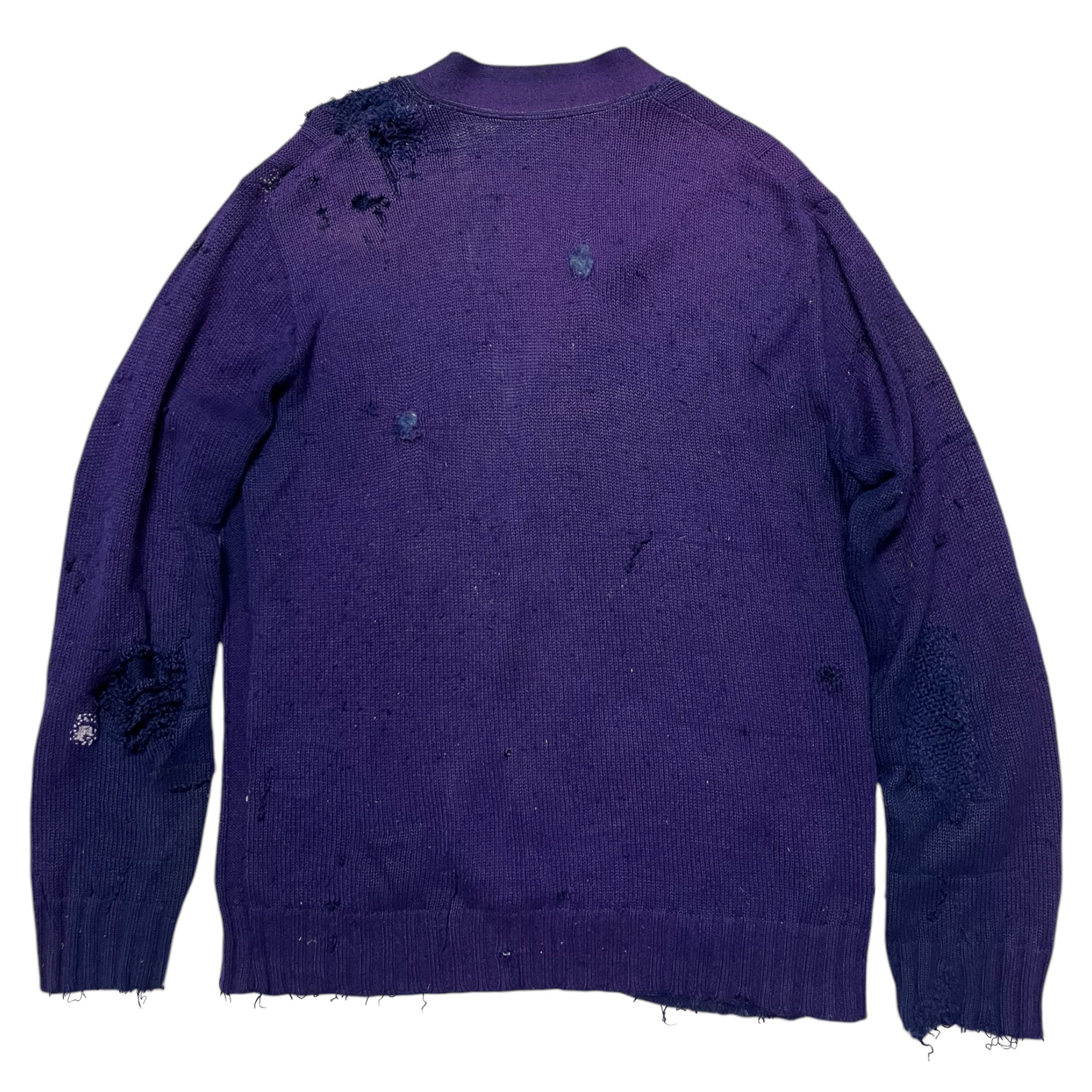 1940s/50s Sun Faded Cardigan With Darned Repairs - Faded Vivid Purple - M
