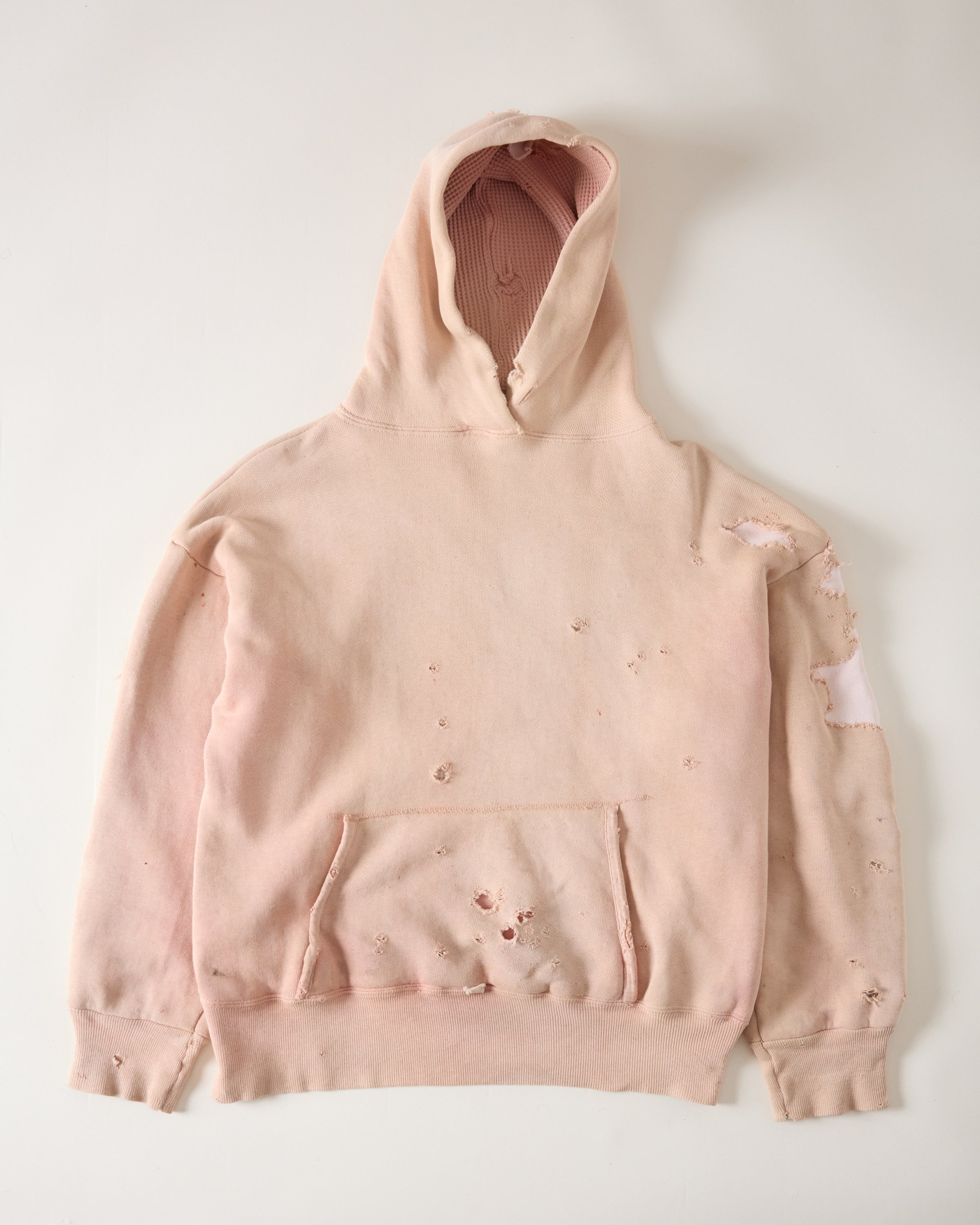 1960s Distressed & Repaired Thermal-Lined Double-Face Hoodie - Faded Pink - M/L