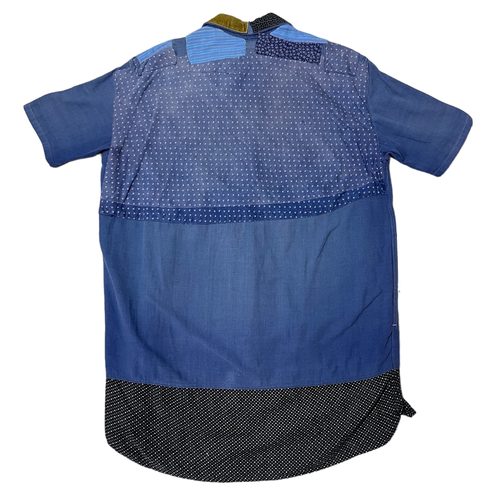 1930s/40s Repaired & Patched French Work Shirt/Smock Shirt - Faded Blue - L