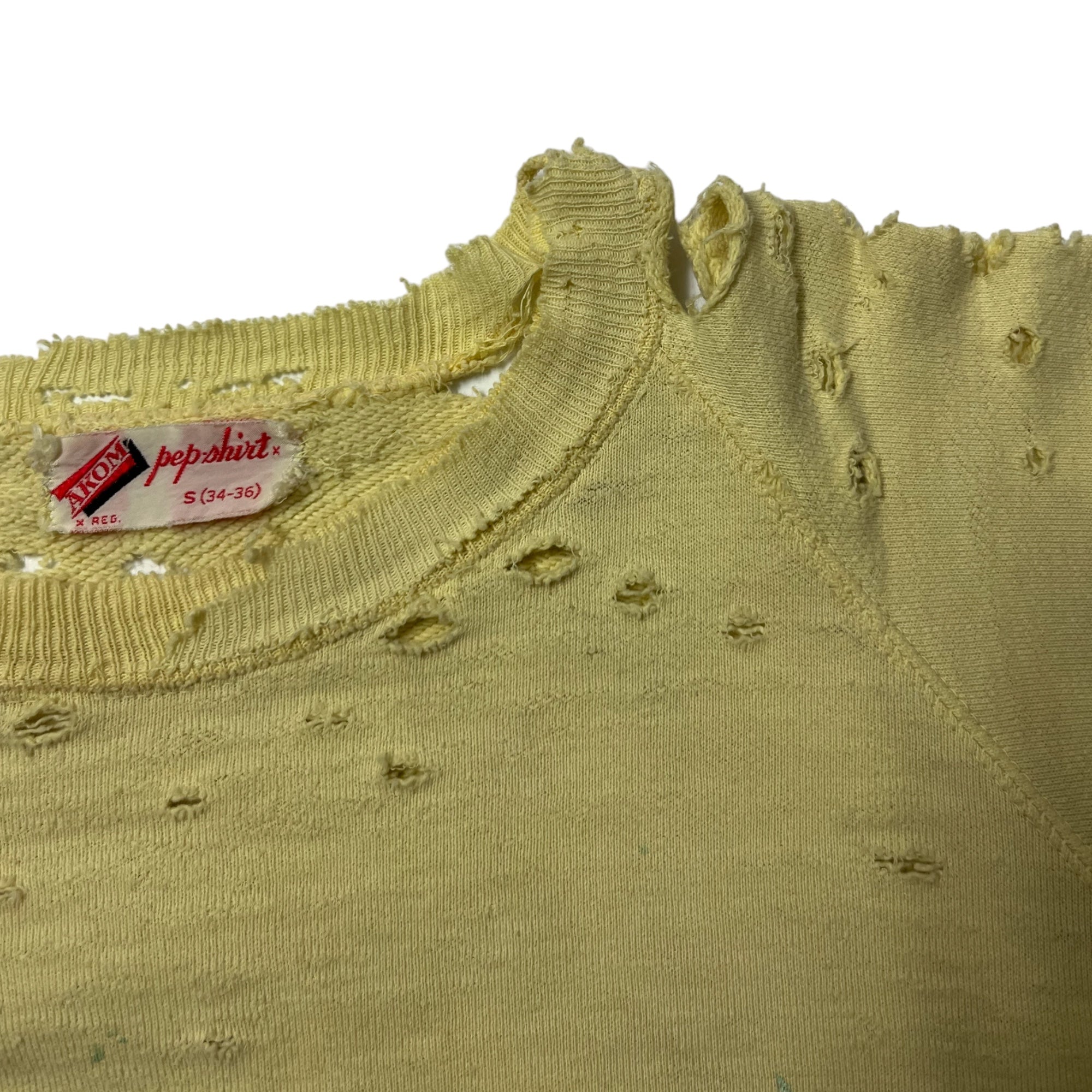 1950s Thrashed Akon Pepshirt Sweatshirt - Faded Butter Yellow - M/L