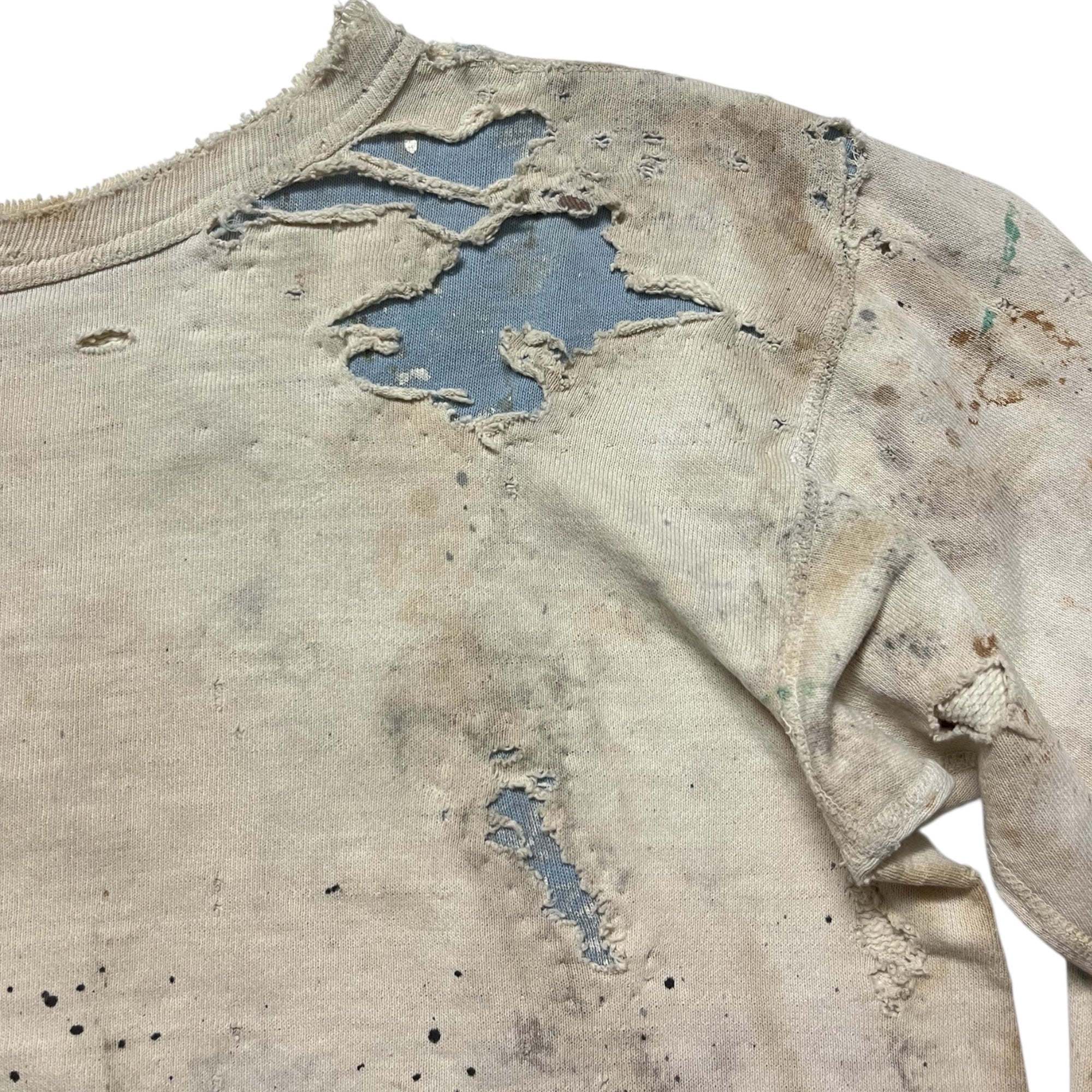 1950s Single-V Painter Distressed Crewneck Sweatshirt - Aged White - S/M