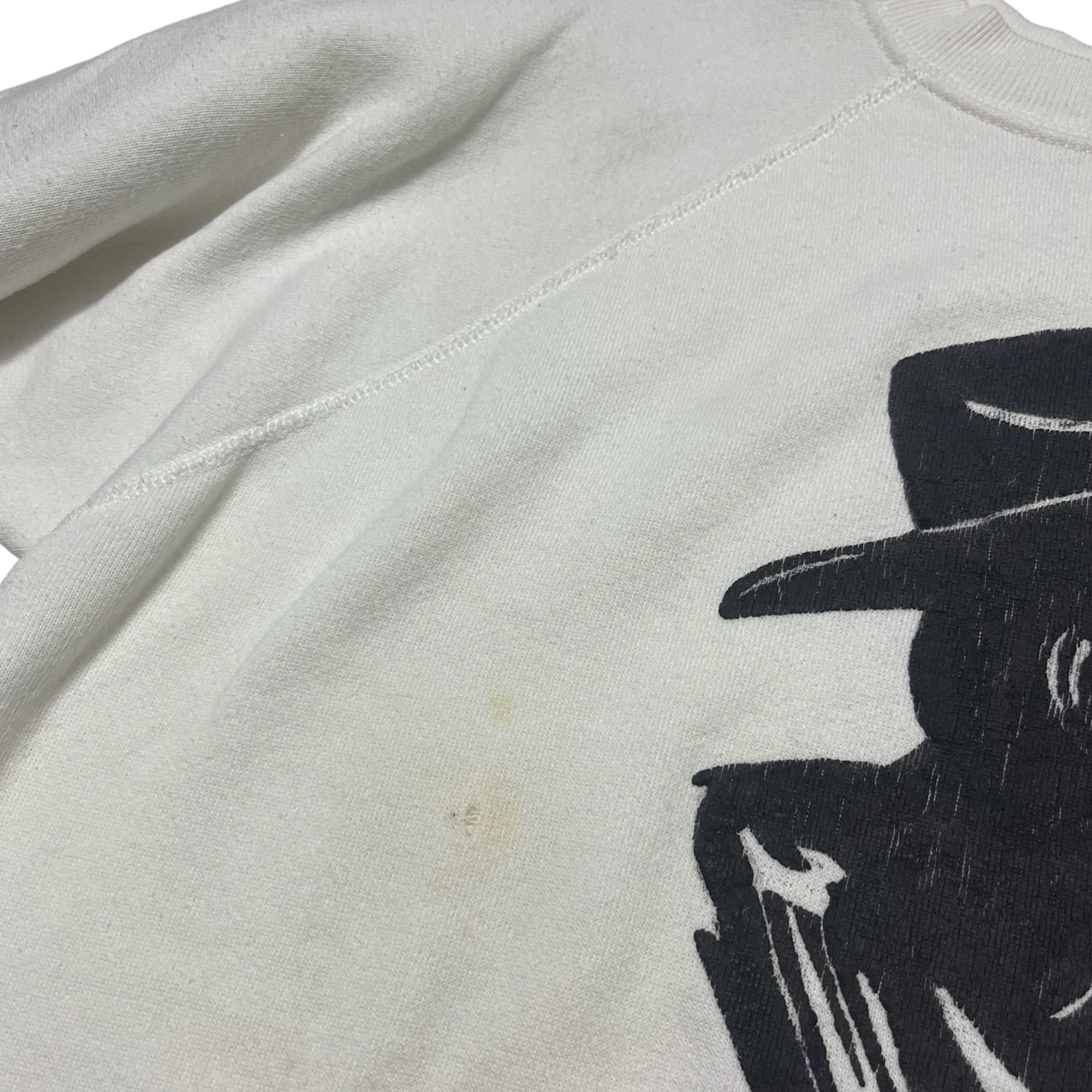 1980s Mustache Man Crewneck Sweatshirt - Aged White - L/XL
