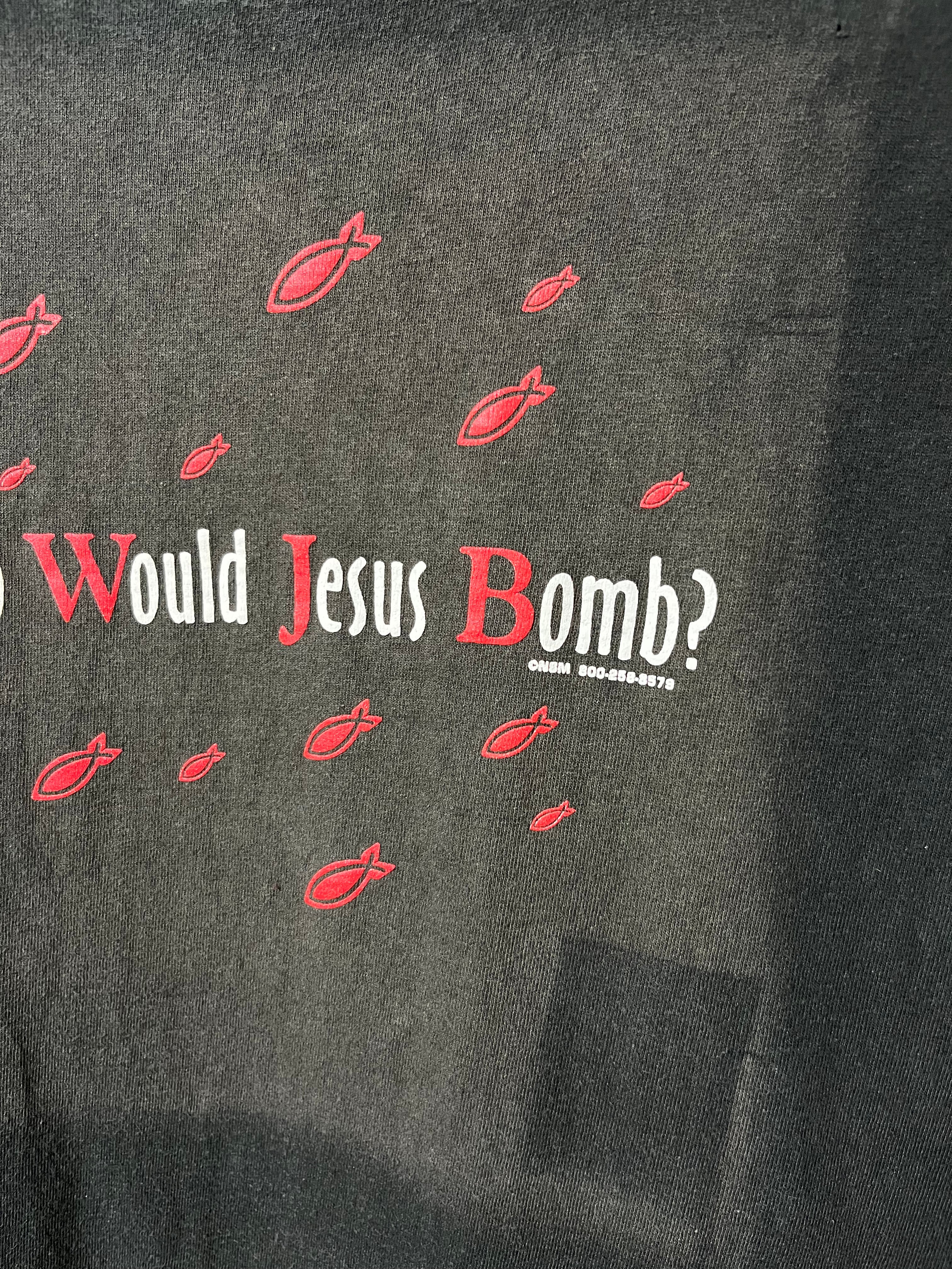 ‘90s ‘Who Would Jesus Bomb’ T-Shirt - Faded Black - S