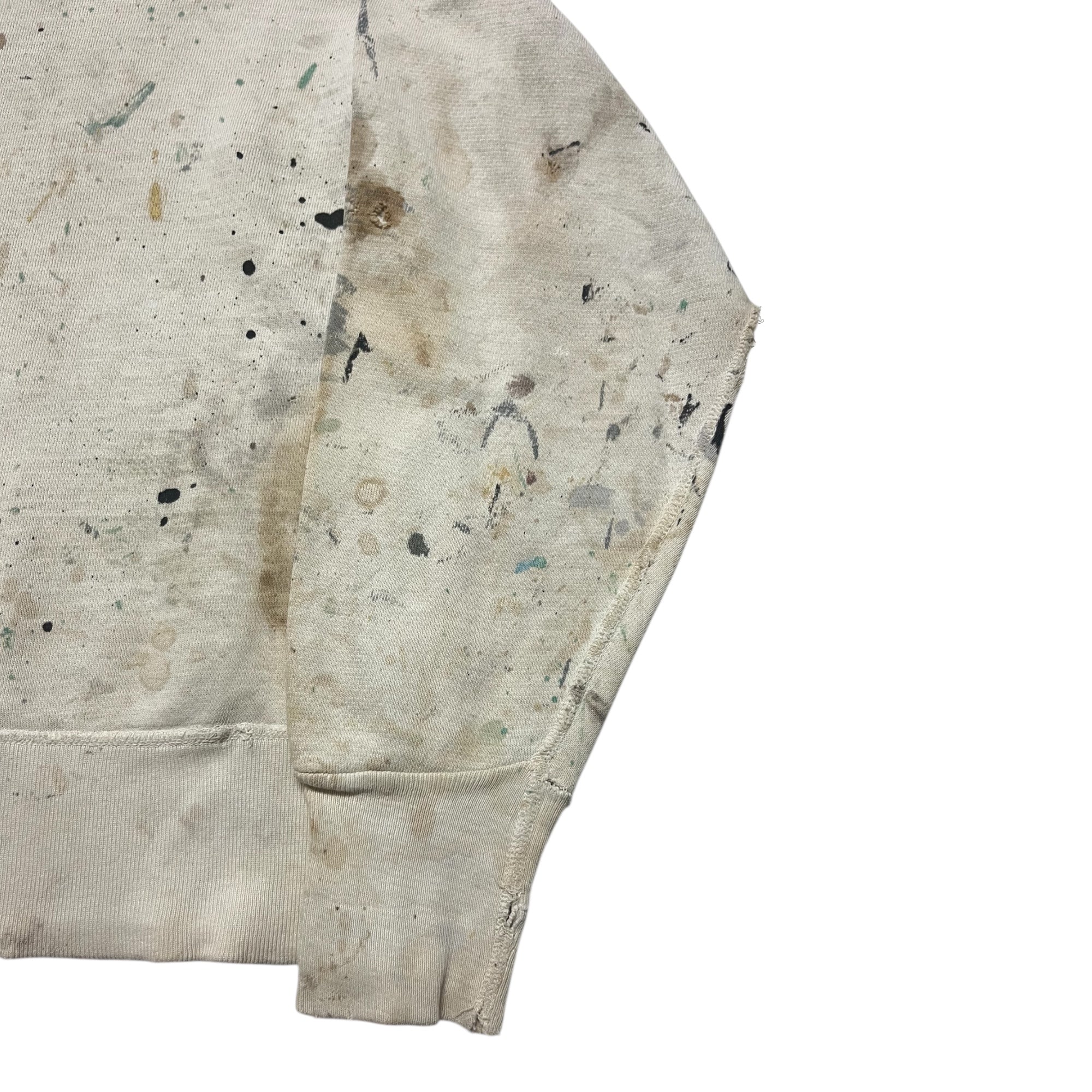 1950s Single-V Painter Distressed Crewneck Sweatshirt - Aged White - S/M