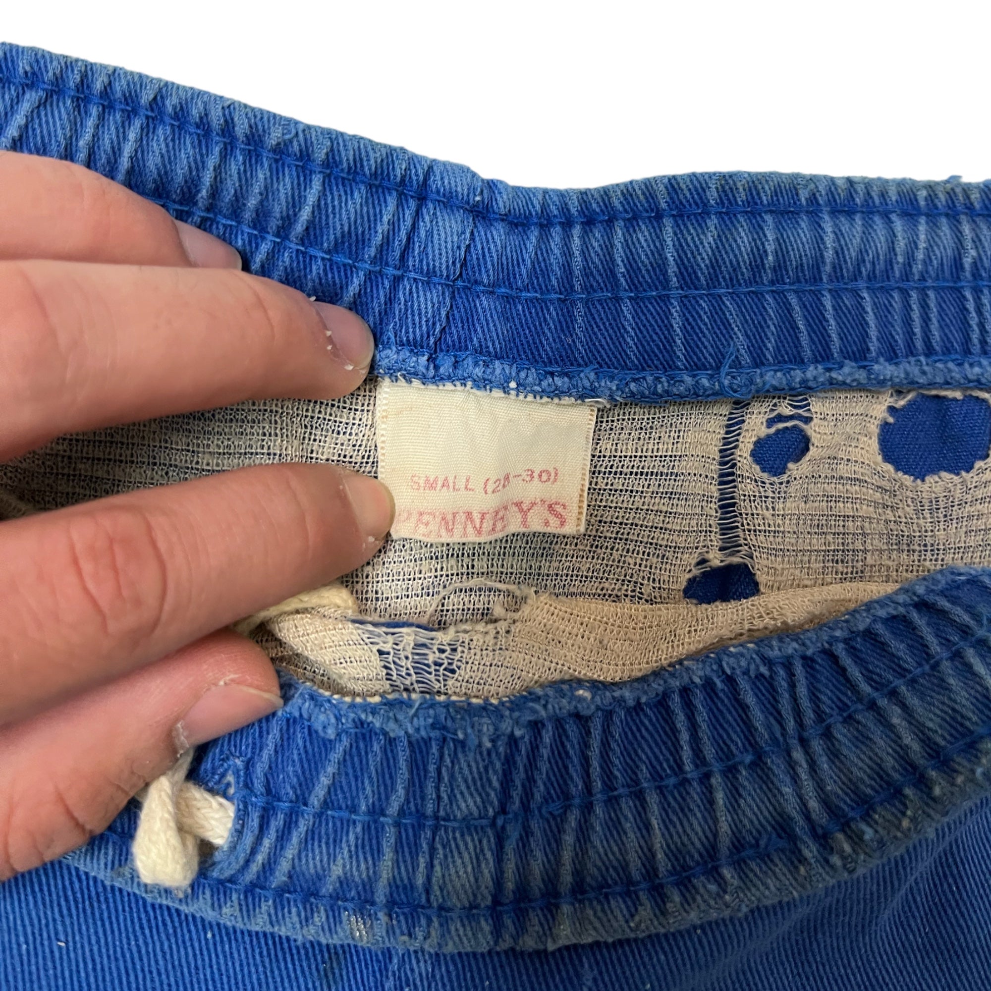 Distressed ‘50s/Early 60s Short Shorts with Button Pocket - Faded Blue - Adjustable 30-36”