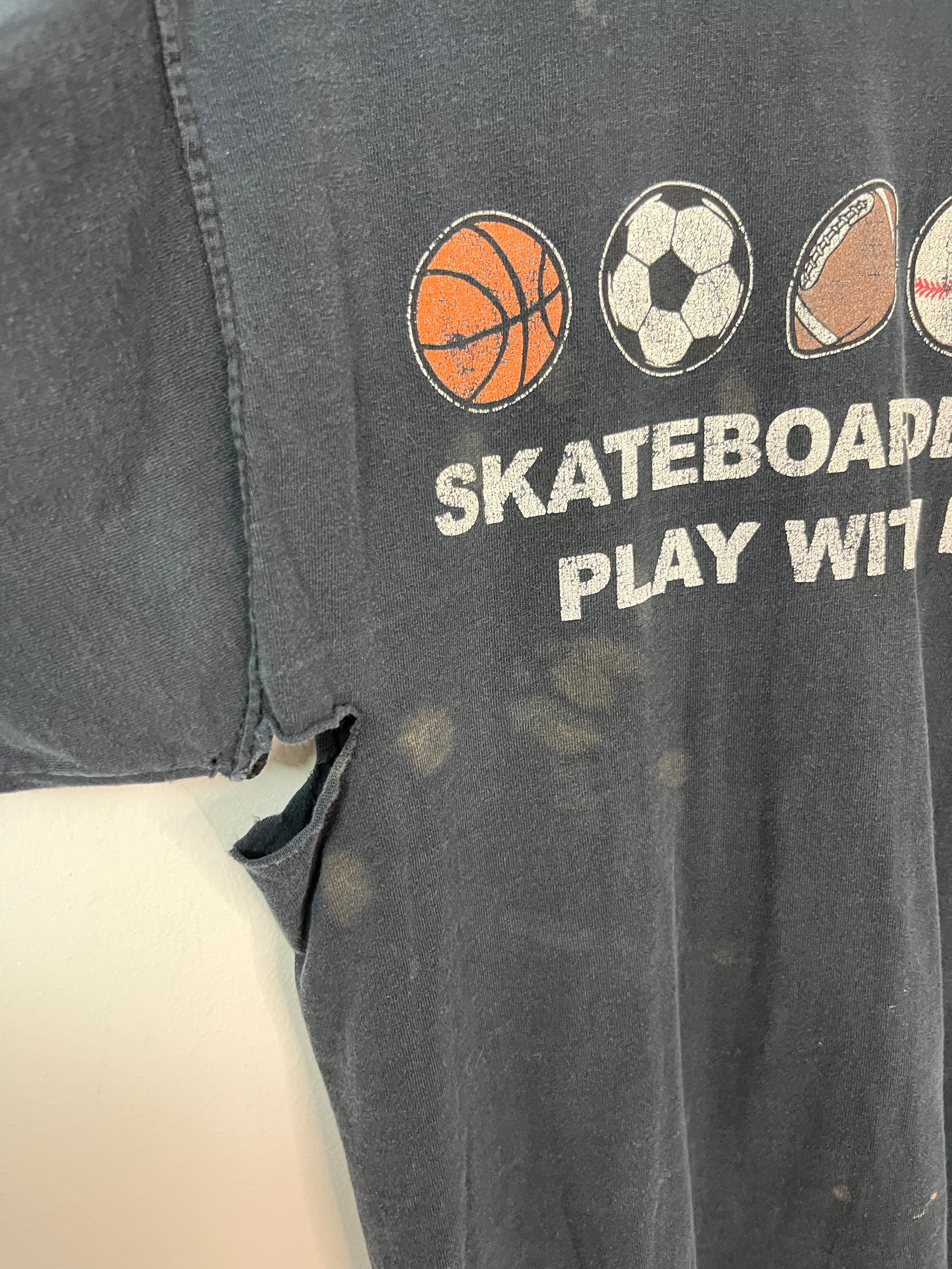 90s Shorty’s Skateboards ‘Don’t Play With Balls’ Thrashed T-Shirt - Faded Black - M/L