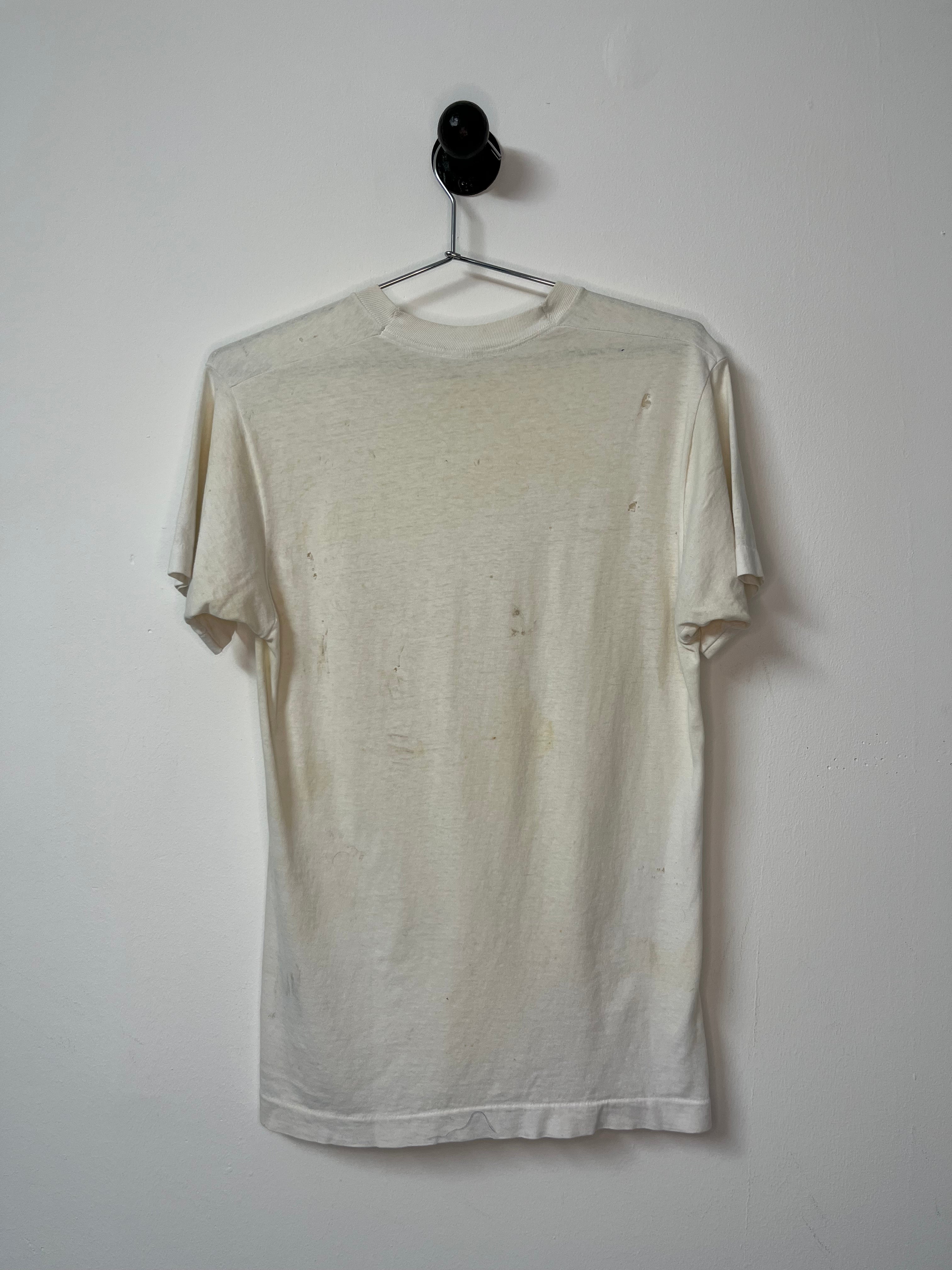 70’s Distressed Blank White T-Shirt - Aged White with Slight Discoloration - M/L Long
