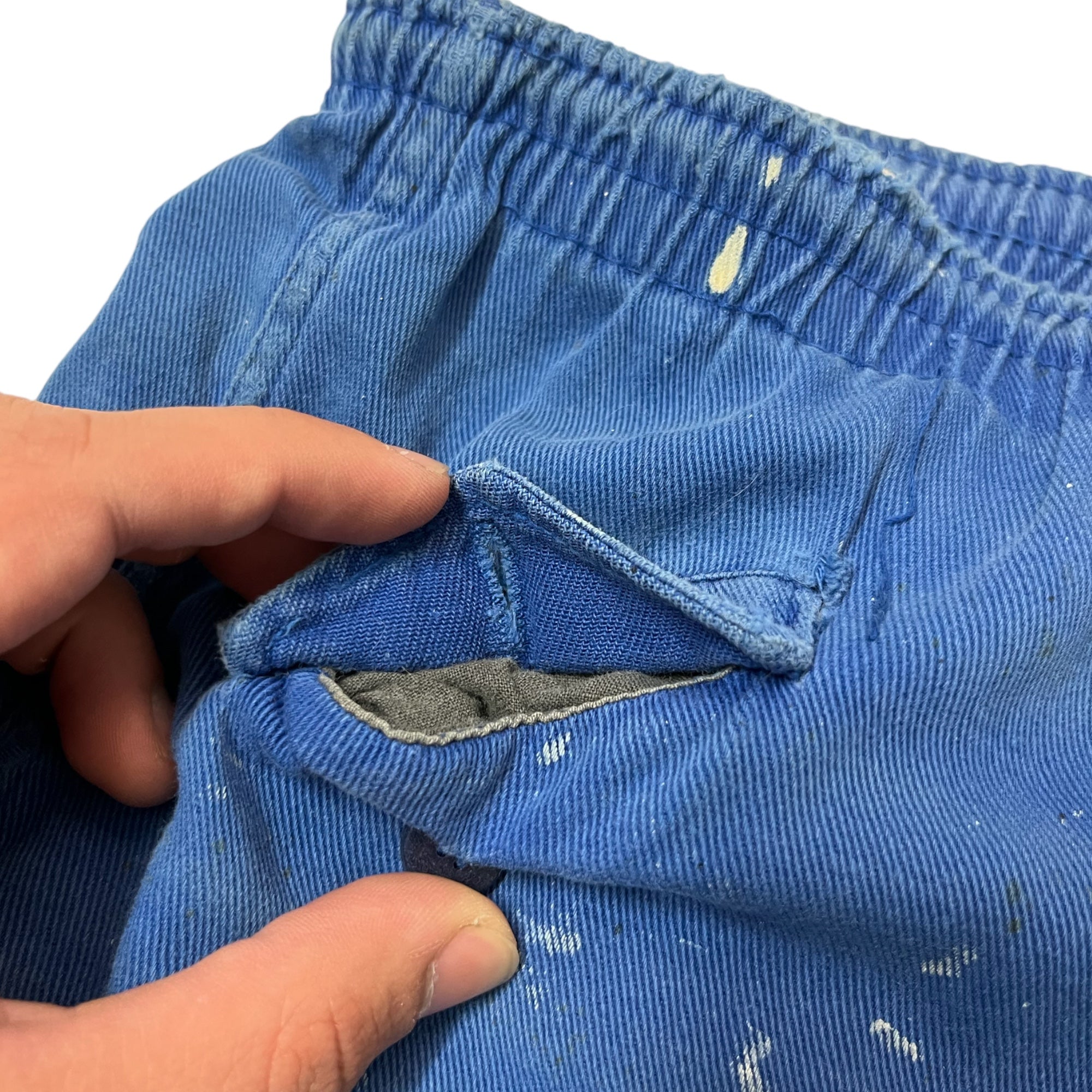 Distressed ‘50s/Early 60s Short Shorts with Button Pocket - Faded Blue - Adjustable 30-36”
