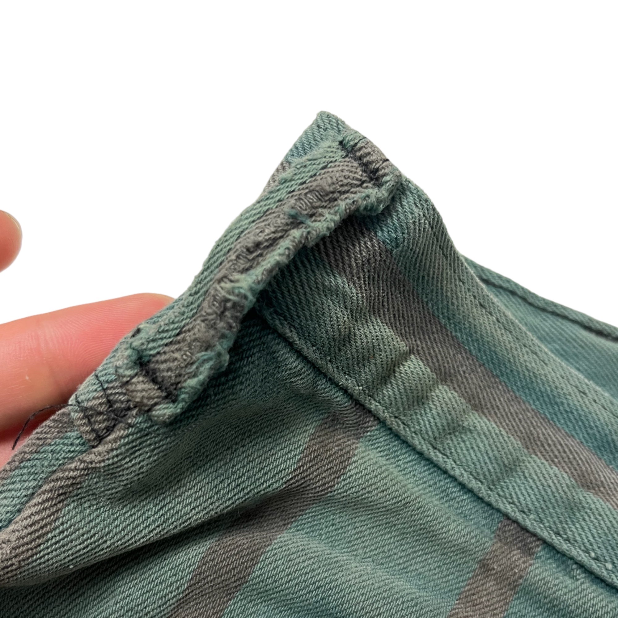 Sun Drenched Striped Distressed Shorts - Green/Drab - 35”