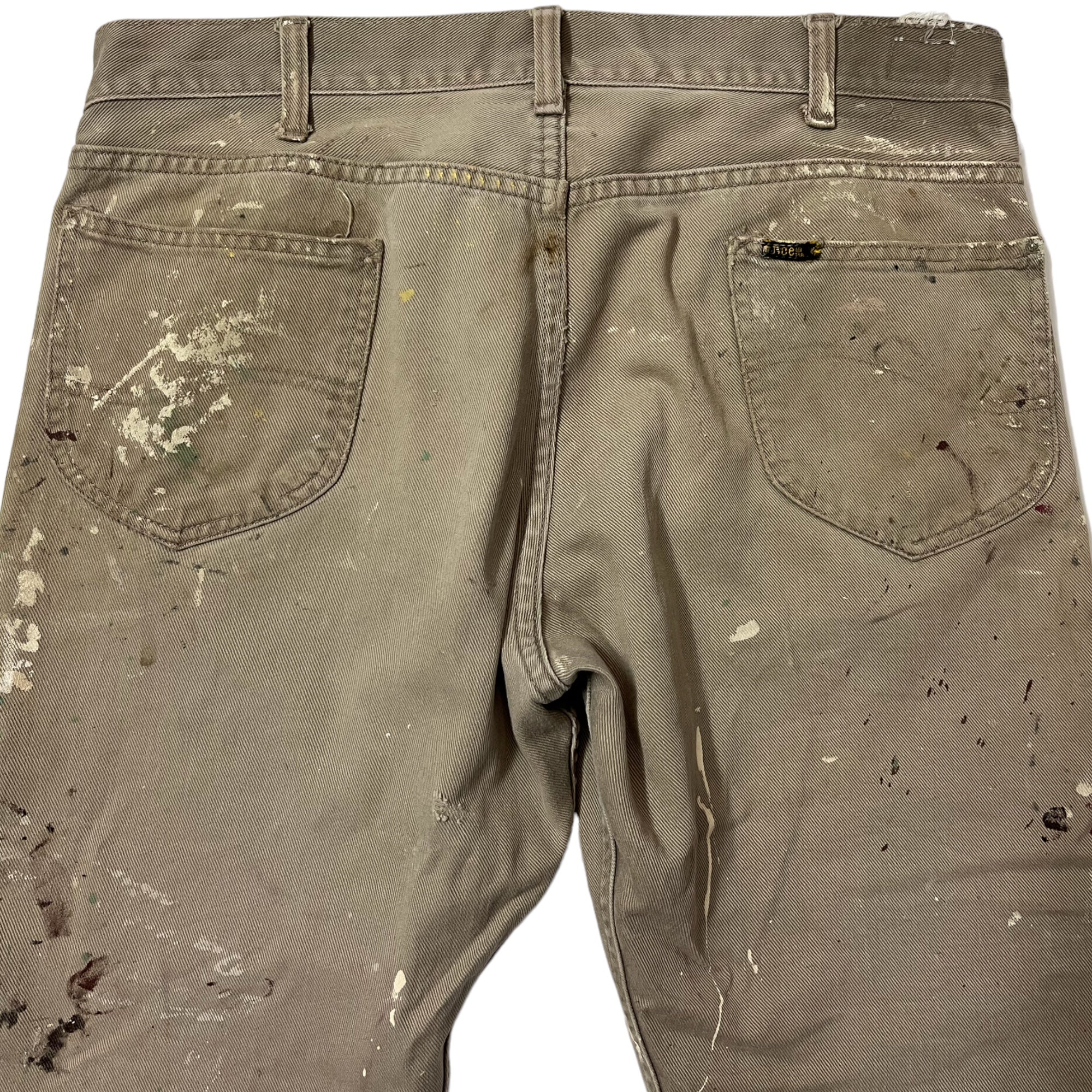 1970s Lee Riders Paint Distressed Denim - Khaki Drab - 34x28