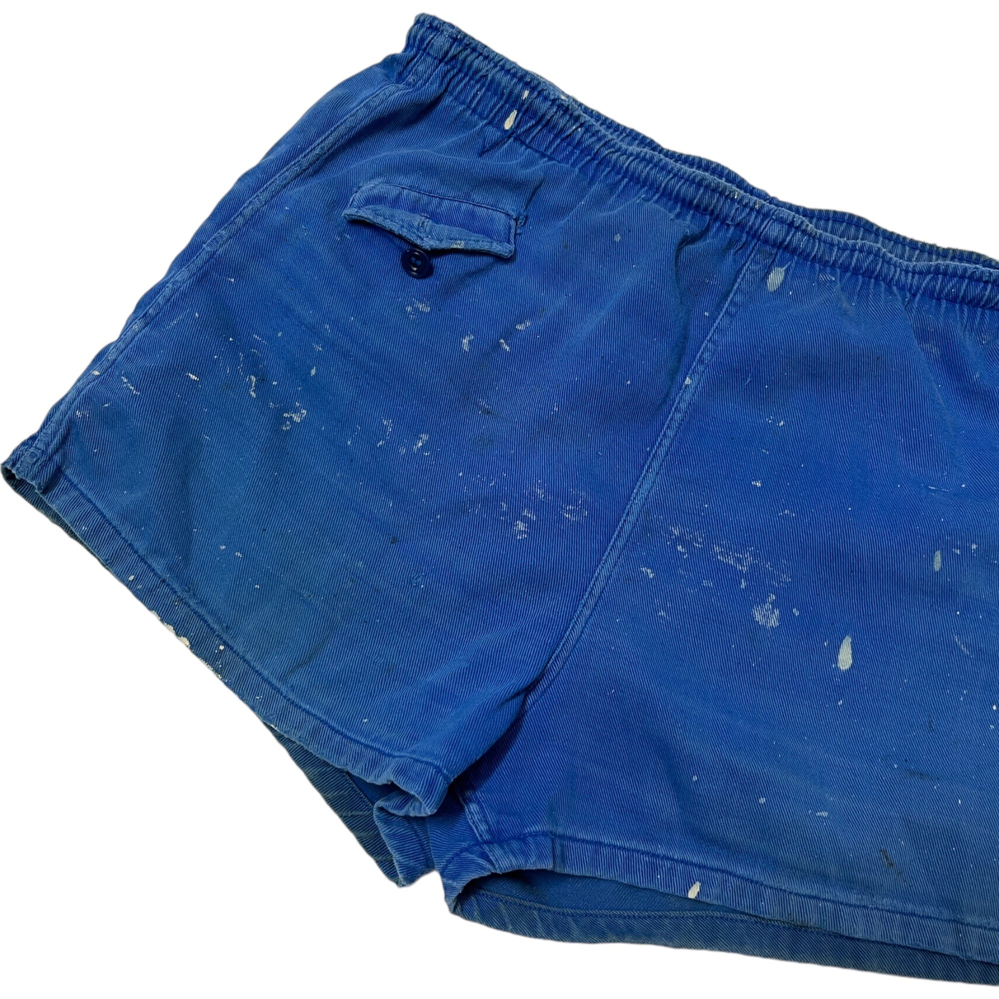 Distressed ‘50s/Early 60s Short Shorts with Button Pocket - Faded Blue - Adjustable 30-36”