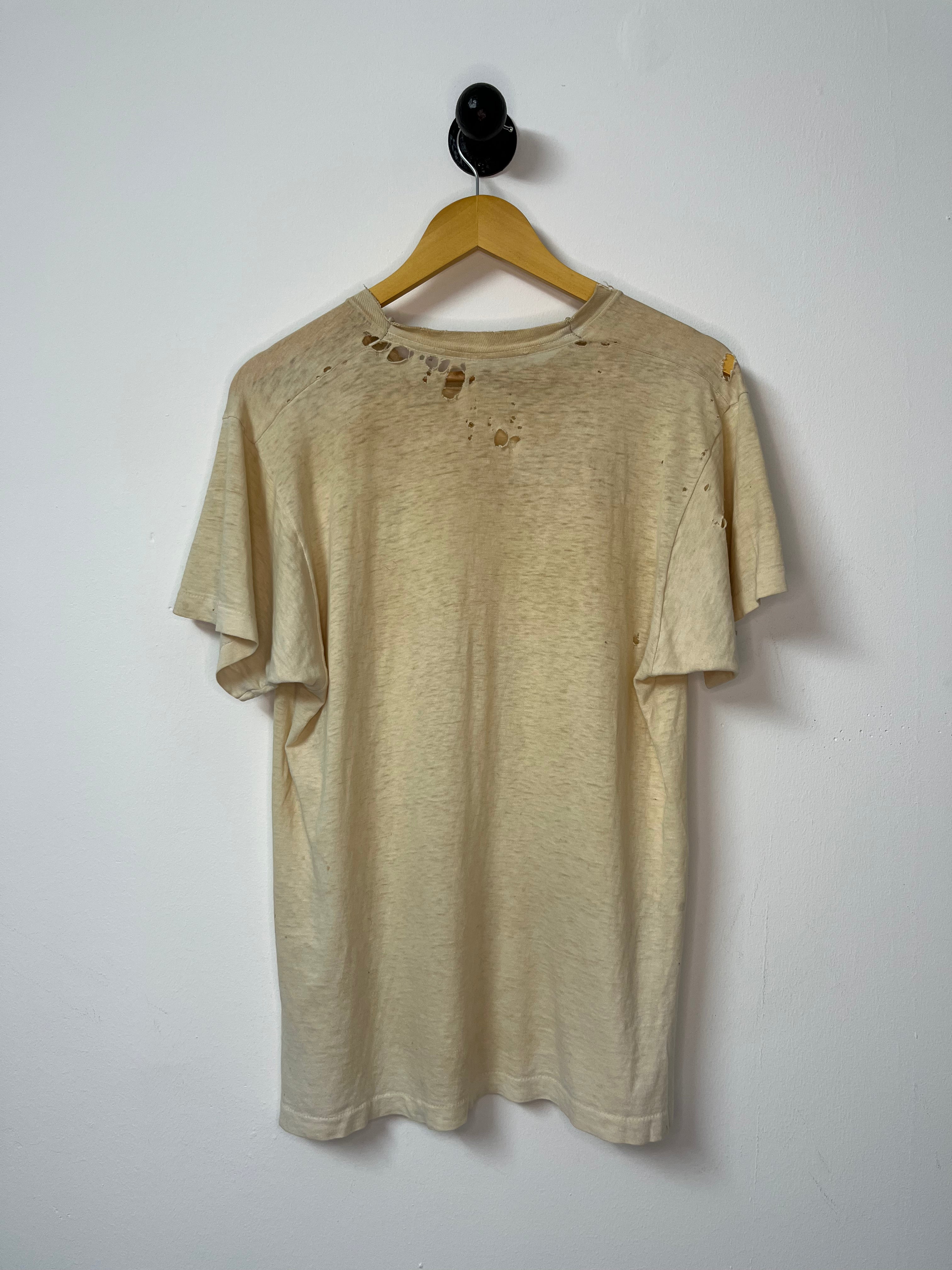 1960s/70s Thrashed and Repaired Farm-Worn T-Shirt - Dirty/Aged White - L/XL