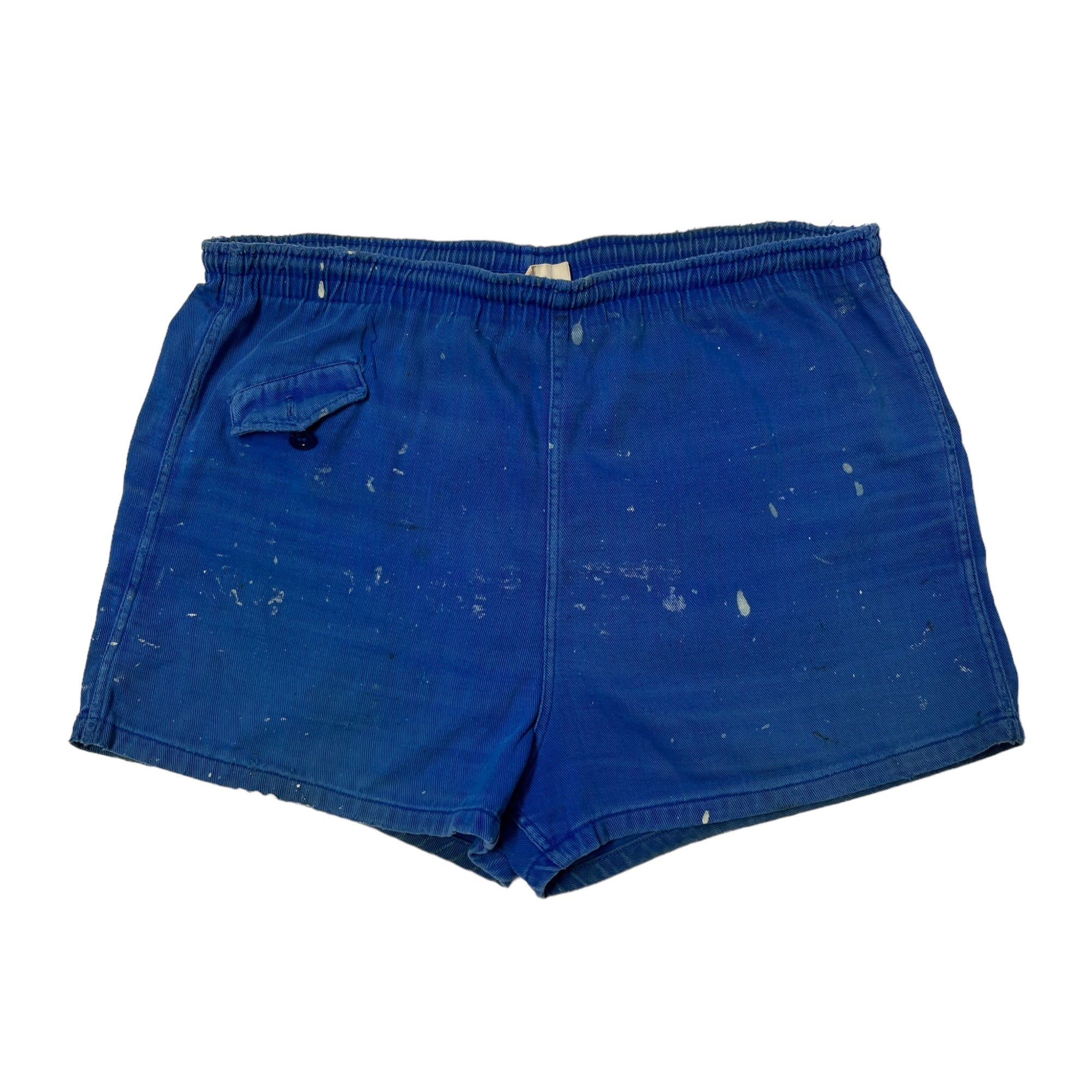 Distressed ‘50s/Early 60s Short Shorts with Button Pocket - Faded Blue - Adjustable 30-36”