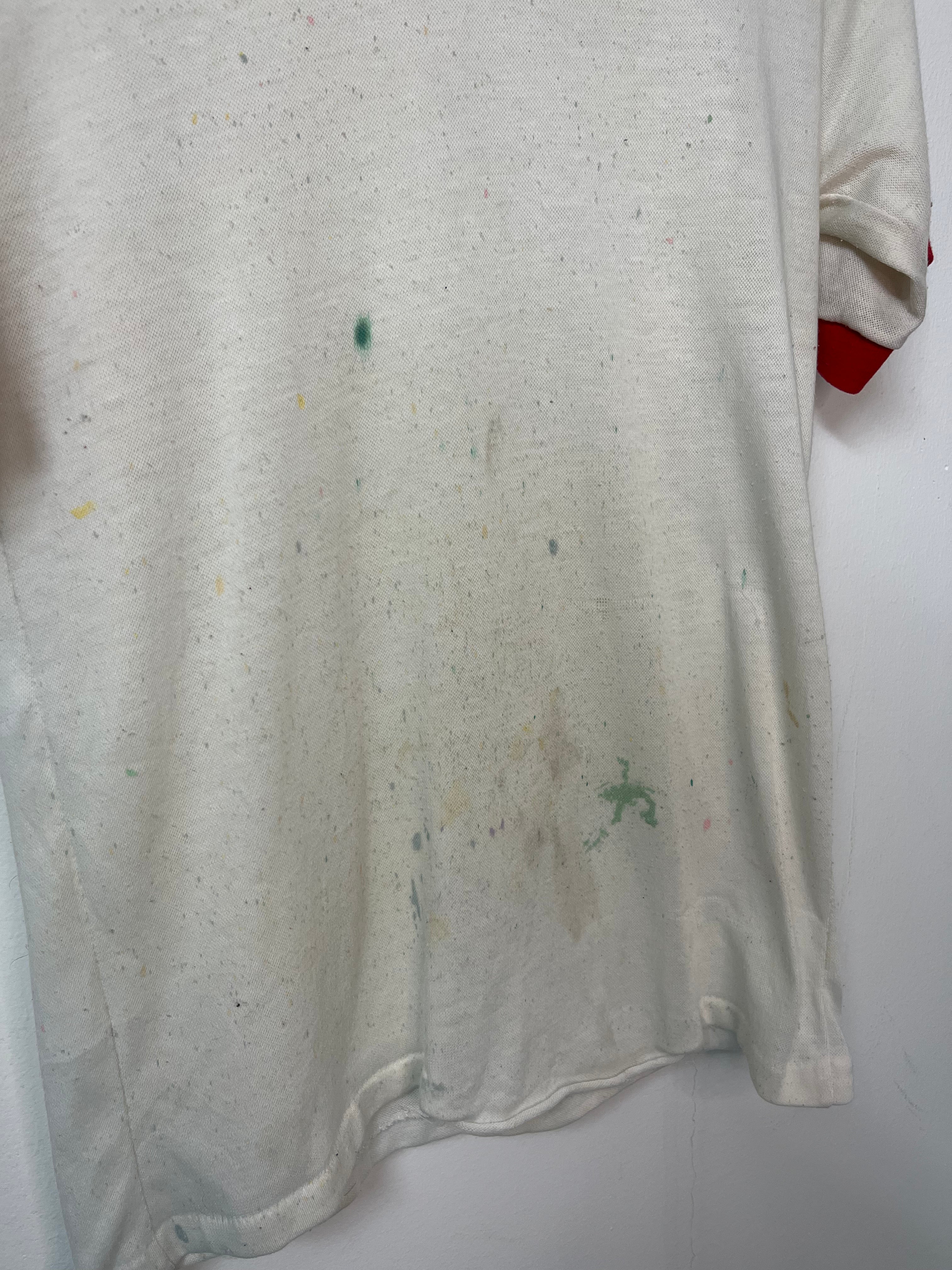 1970s/80s Striped and Trimmed V-Neck Ringer T-Shirt - White/Red - M